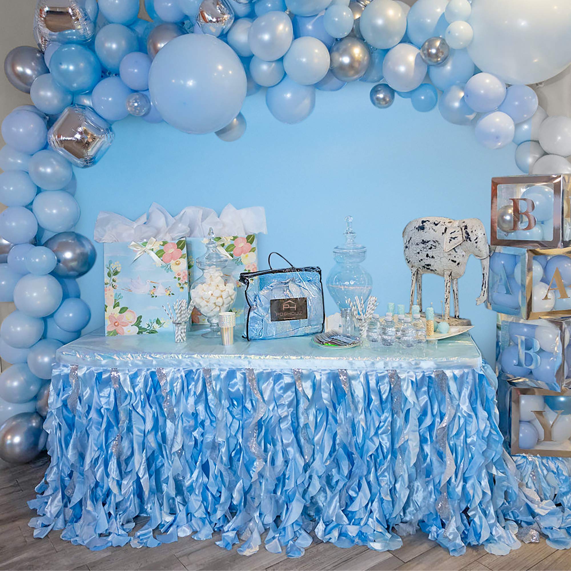 6Ft Blue Tutu Table Skirt with Double Layer Satin & Sequin Trim - Perfect for Birthday Parties, Baby Showers, Gender Reveals, Dessert Tables & Frozen Themed Events - Elegant Party Decoration for Weddings, Banquets & Special Celebrations