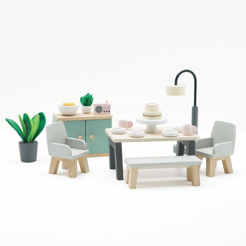 Miniature Wooden Dollhouse Dining Room Furniture Set - Perfect for Kids' Pretend Play & Dollhouse Decor