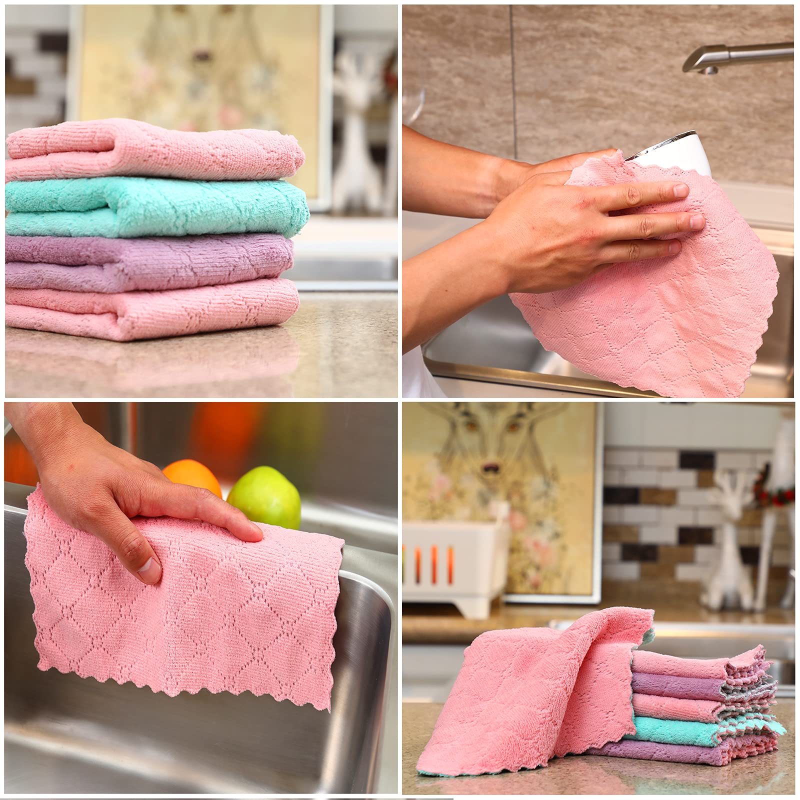 Loophee Microfiber Cleaning Cloths - 6 Pack Super Soft Absorbent Dish Towels (10