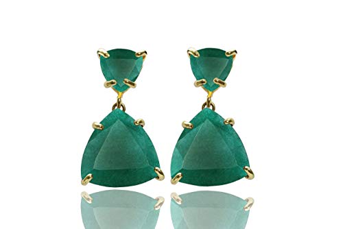 Emerald Agate Trillion Triangle Gold Prong Dangle Earrings for Women - Elegant Boho Jewelry for Parties, Weddings & Everyday Wear