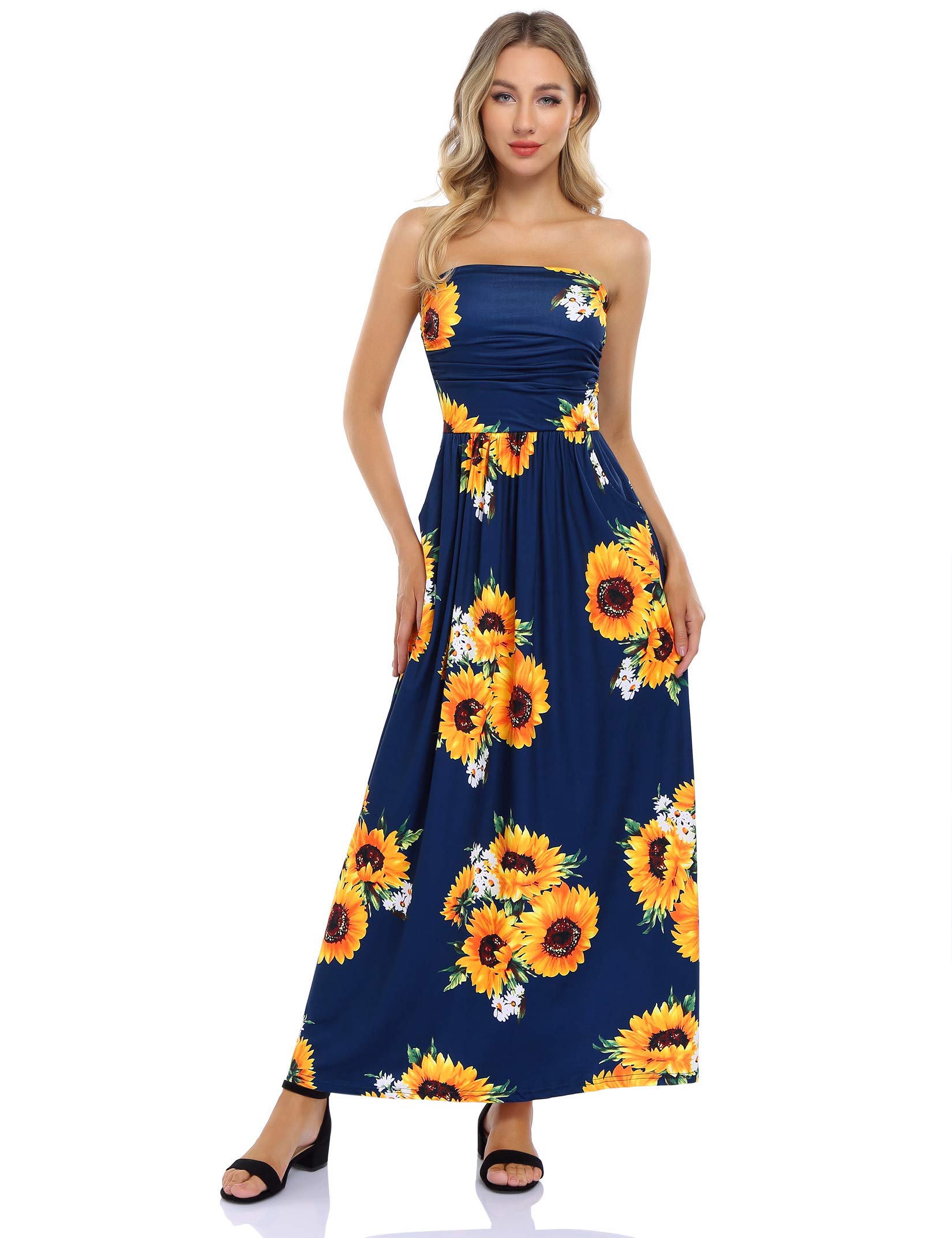 Leadingstar Women's Floral Print Casual Maxi Dress for Beach, Party & Summer Vacation - Lightweight Flowy Sundress with Pockets