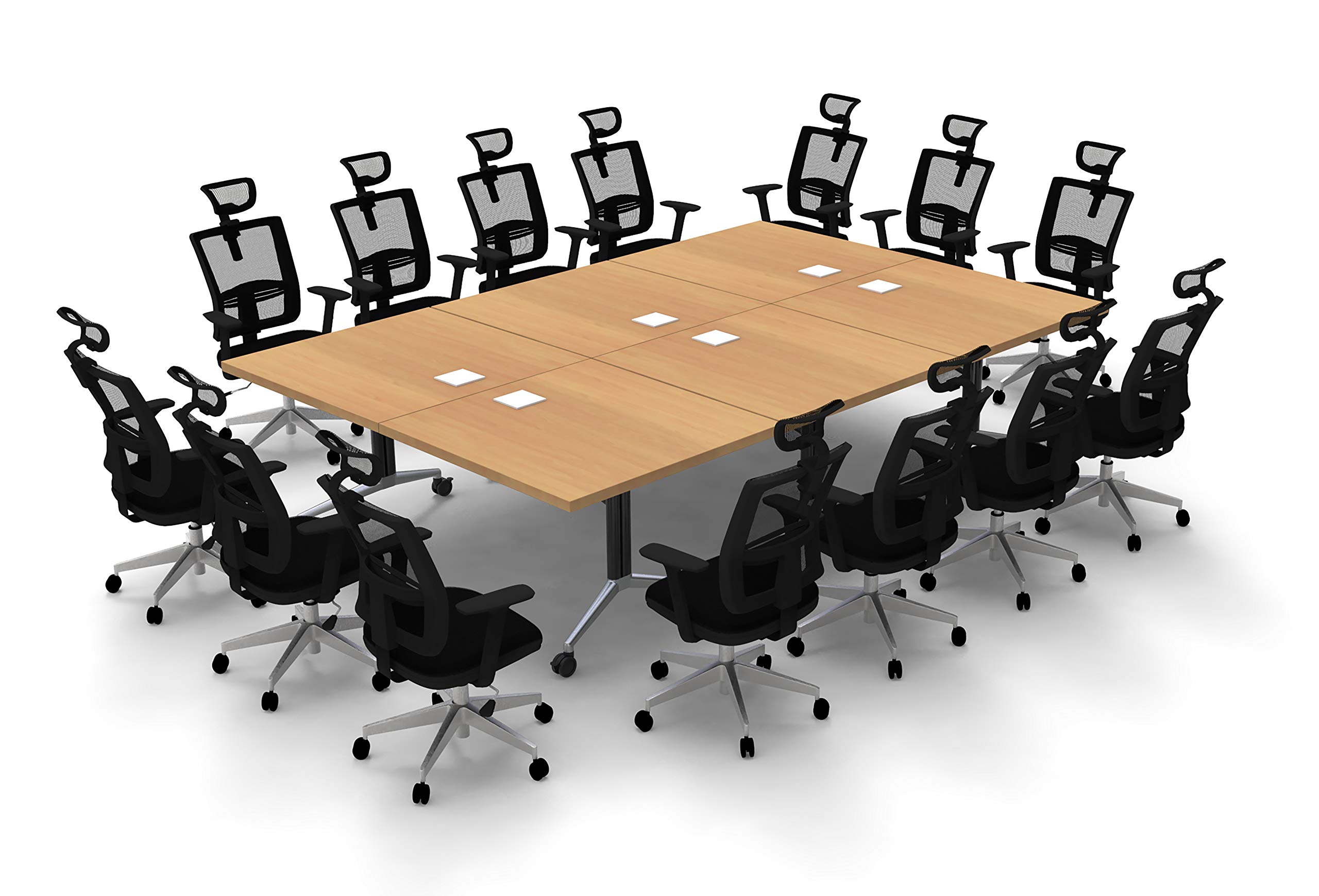 14-Person Conference Table - Foldable Beech Top with Chrome Base for Meetings & Seminars