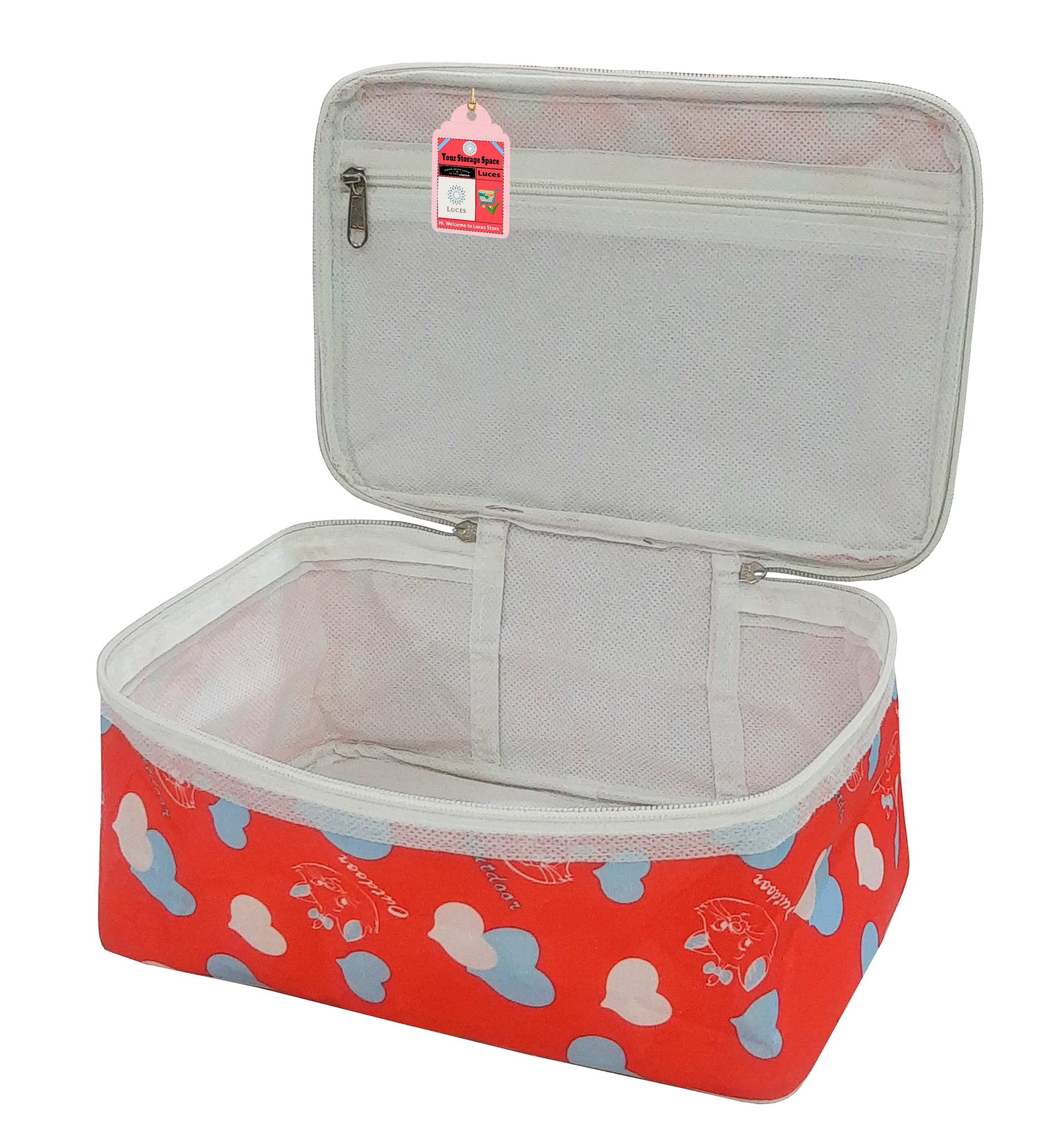 LUCES® Fabric Women's Makeup Storage Box - Travel Vanity Organizer with Zipper Pouch for Cosmetics, Toiletries & Jewelry | Multicolor | Perfect for Travel, Home & Salon Organization