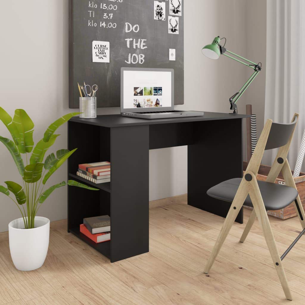 vidaXL 43.3 Inch Modern Computer Desk with 2 Shelves & Storage Space - Small Home Office Desk, Study Writing Table for Workspace (Black, 43.3x23.6x28.7 Inch, Chipboard) - Perfect for Small Spaces, Home Office & Student Dorm Rooms