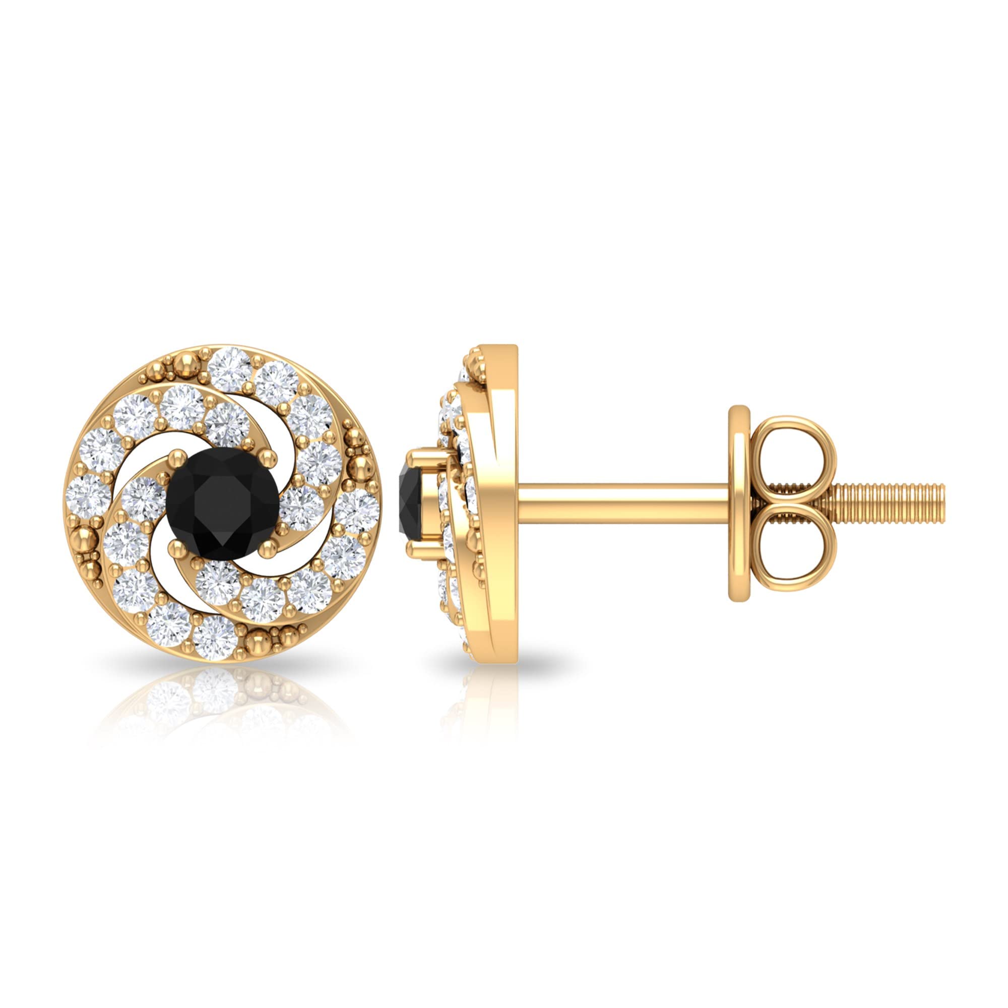 1/4 CT Black Onyx and Diamond Stud Earrings - 14K Solid Gold Swirl Stud Earrings for Women - December Birthstone Jewelry - Perfect for Gifts, Parties & Everyday Elegance