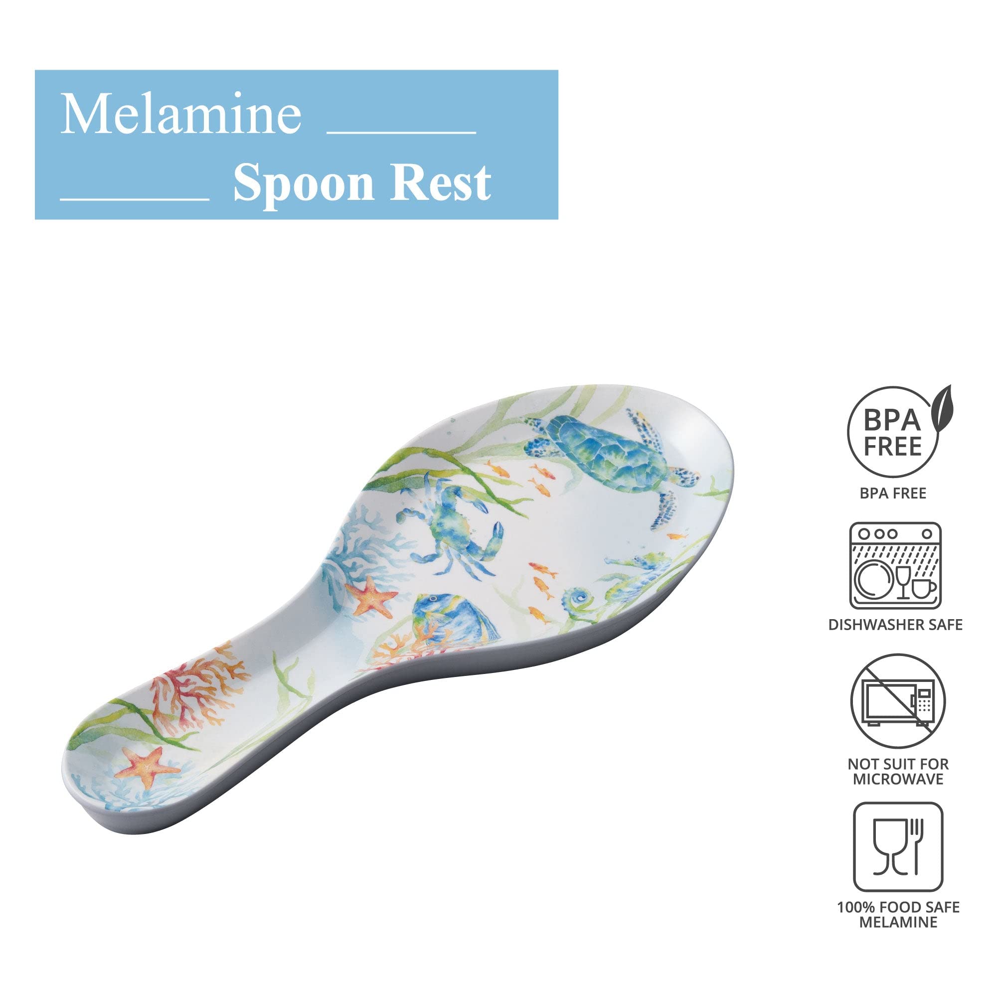 UPware Sea Life Serenade Spoon Rest - 9.625 Inch Melamine Kitchen Utensil Holder for Stove Top, Counter & Dining Table | Perfect for Cooking, Serving & Organizing Kitchen Tools