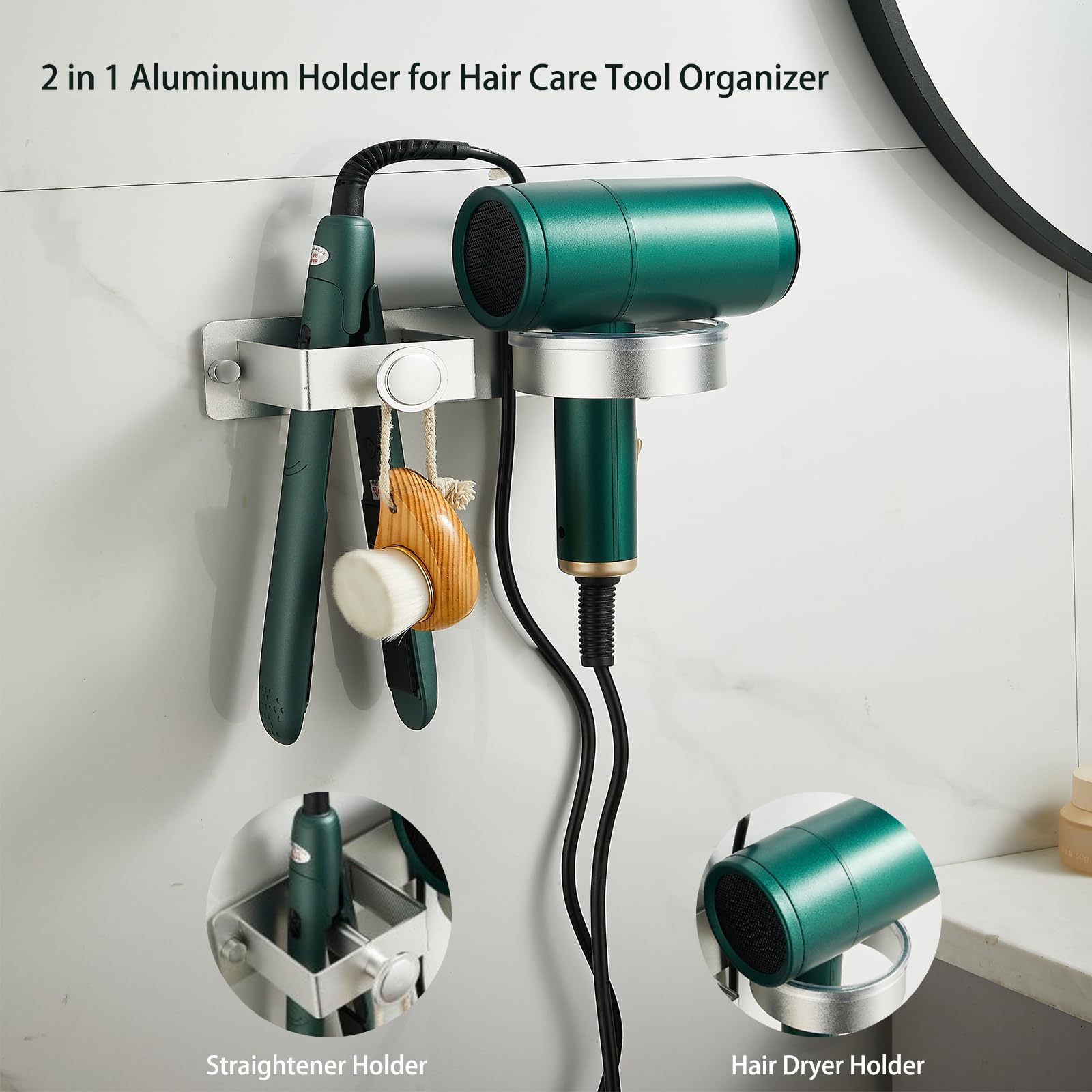 Stainless Steel Wall Mounted Hair Dryer Holder & Hair Straightener Organizer for Blow Dryer, Flat Iron, Curling Iron - Perfect for Bathroom, Salon, and Home Organization