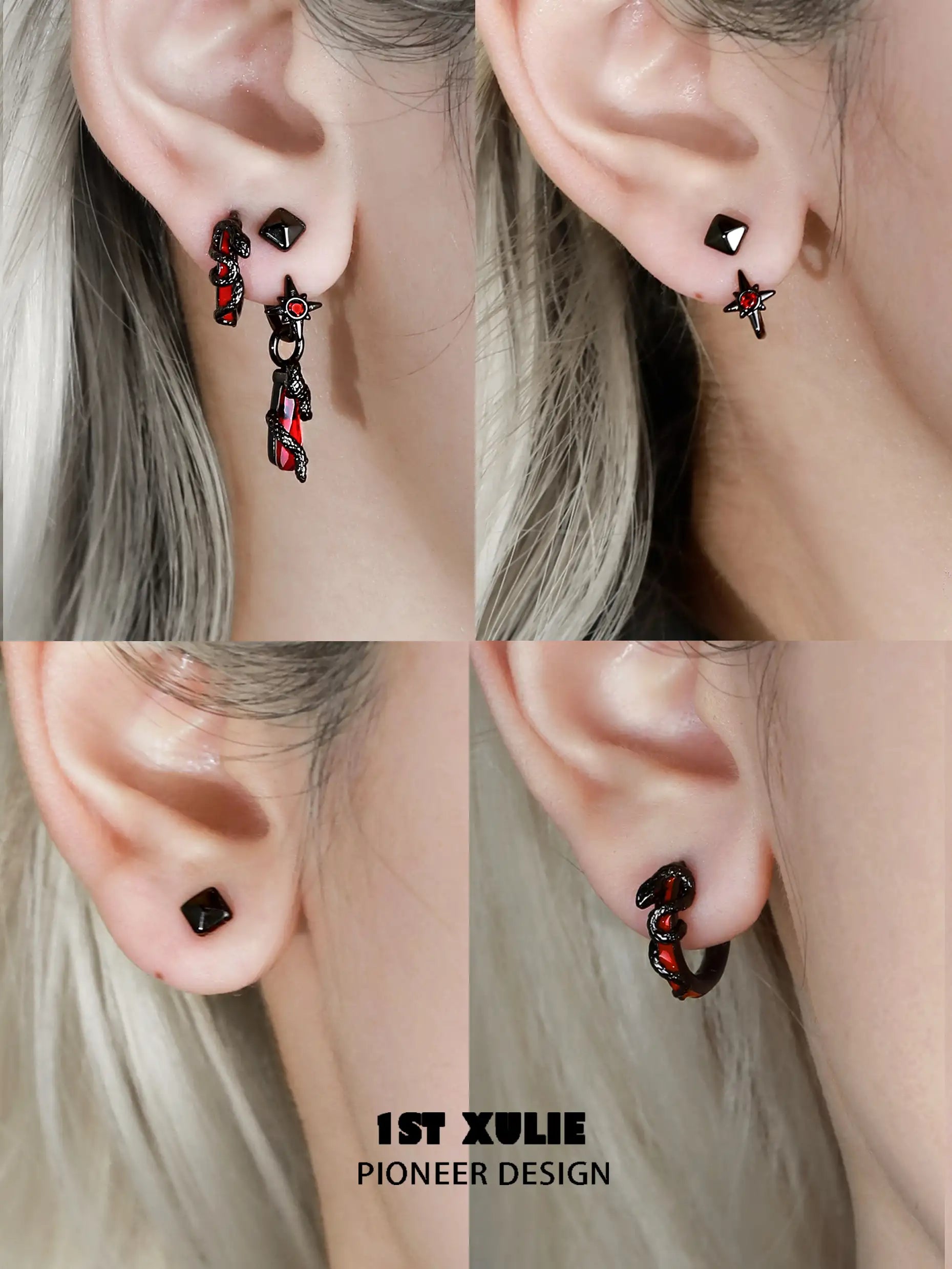 Forbidden Love S925 Sterling Silver Snake Red Crystal Stud Earrings for Women - Elegant Gothic Jewelry for Parties, Halloween & Unique Gifts