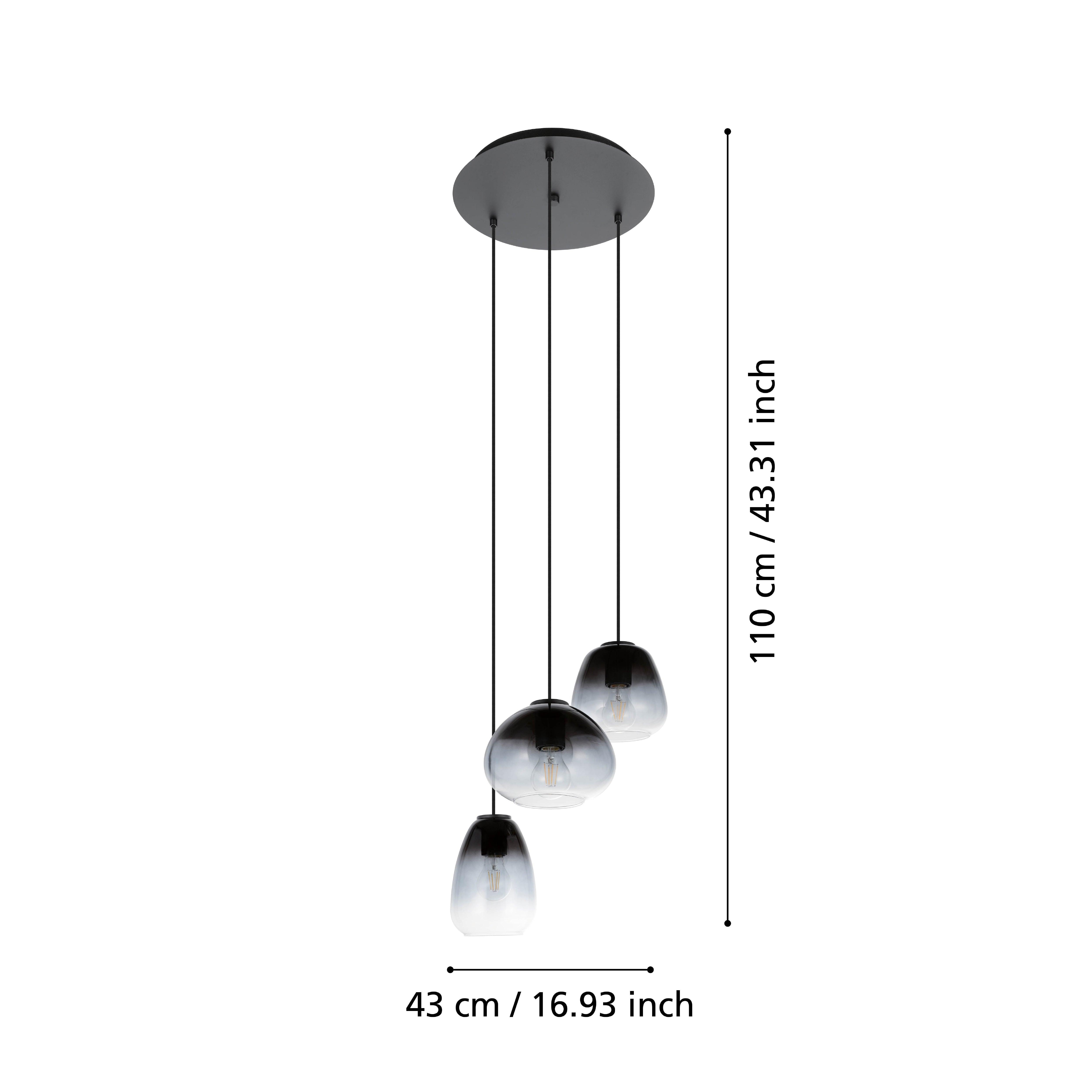Eglo Aguilares 3-Light Black Pendant Light with Clear Glass Shades - Modern Ceiling Lighting for Kitchen, Dining Room, or Entryway