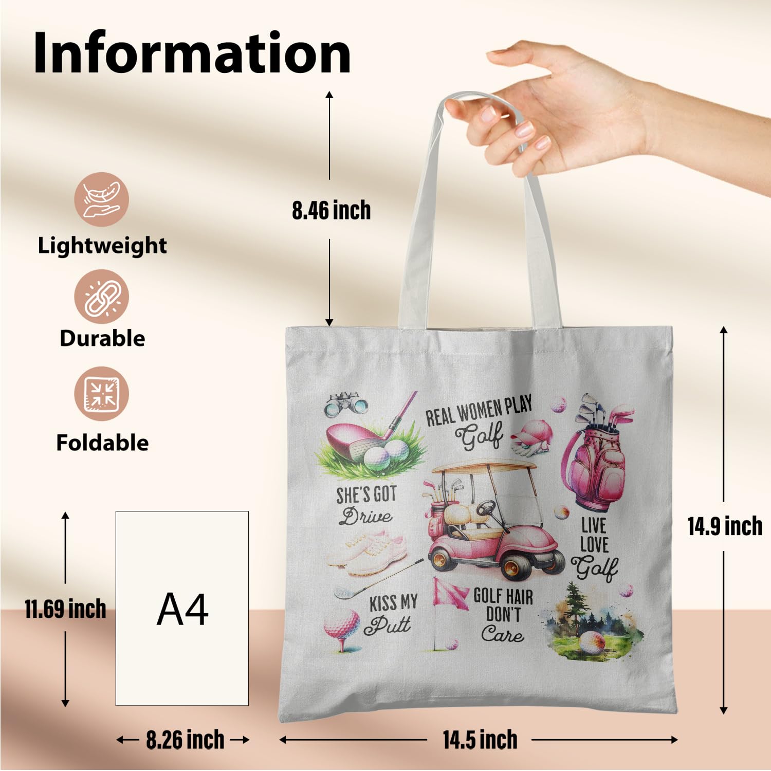Pink Canvas Golf Bag for Women - Lightweight Cart Tote with Club Dividers - Perfect Golf Team Gifts & Player Accessories - Ideal for Course Play, Tournaments & Golf Outings