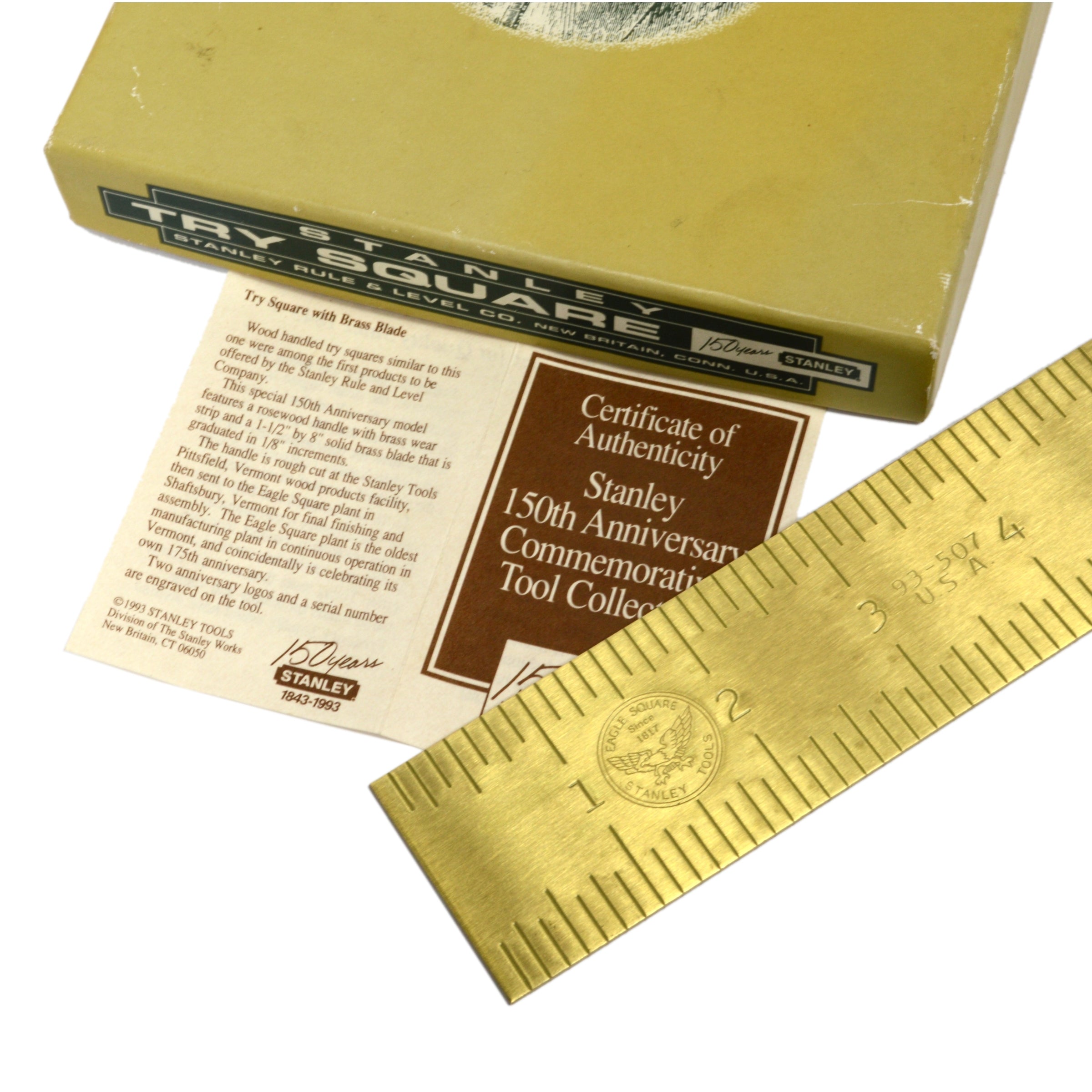 STANLEY EAGLE TRY SQUARE #93-507 150th Anniversary Edition - Precision Measuring Tool for Woodworking & Metalworking - Includes Original Box & Documentation