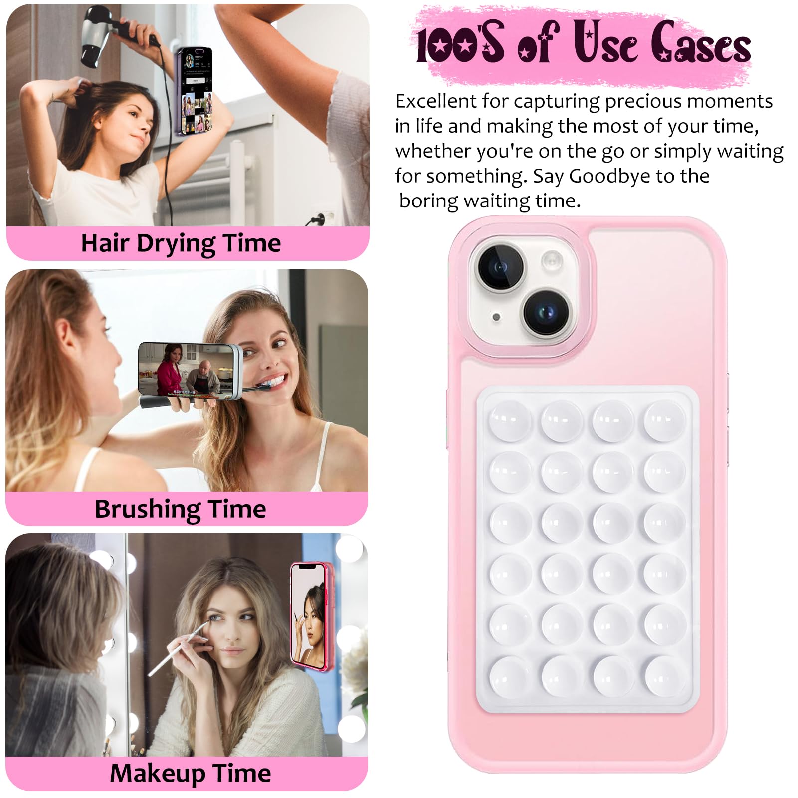 Sticky Silicone Suction Phone Mount Holder - Universal Adhesive Phone Accessory for iPhone, Samsung & Smartphones - Hands-Free Shower Mirror Mount for Selfies, TikTok Videos & Driving (Purple) - Perfect for Bathroom, Car & Home Use