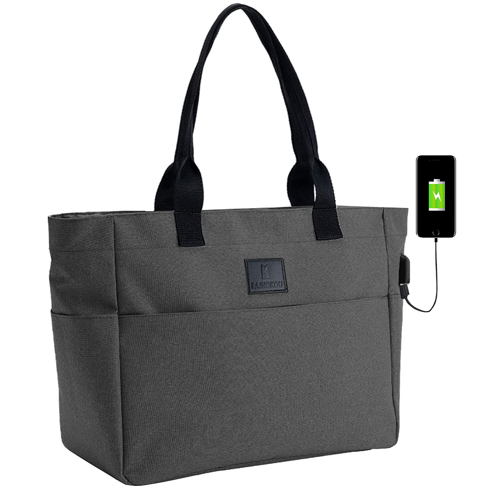 Stylish Large Tote Bag for Women - 15.6-17 Inch Laptop Work Bag with Zipper - Perfect for Nurses, Teachers & Students (Black/Grey) - Great for Work, School & Everyday Use
