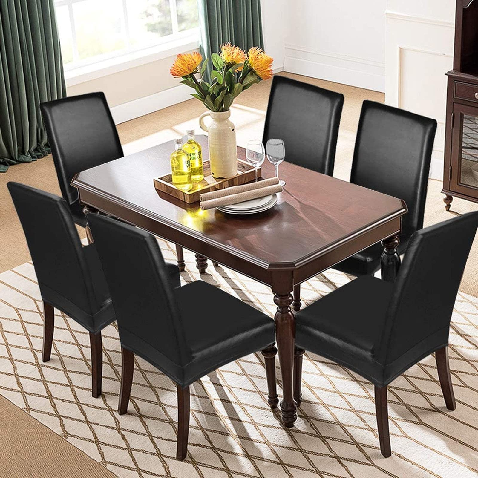 Premium PU Leather Dining Chair Covers - Stretchable, Waterproof Chair Slipcovers (Set of 4, Cream) for Dining Room, Kitchen & Hotel Use - Protect & Upgrade Your Chairs for Everyday Meals & Special Occasions