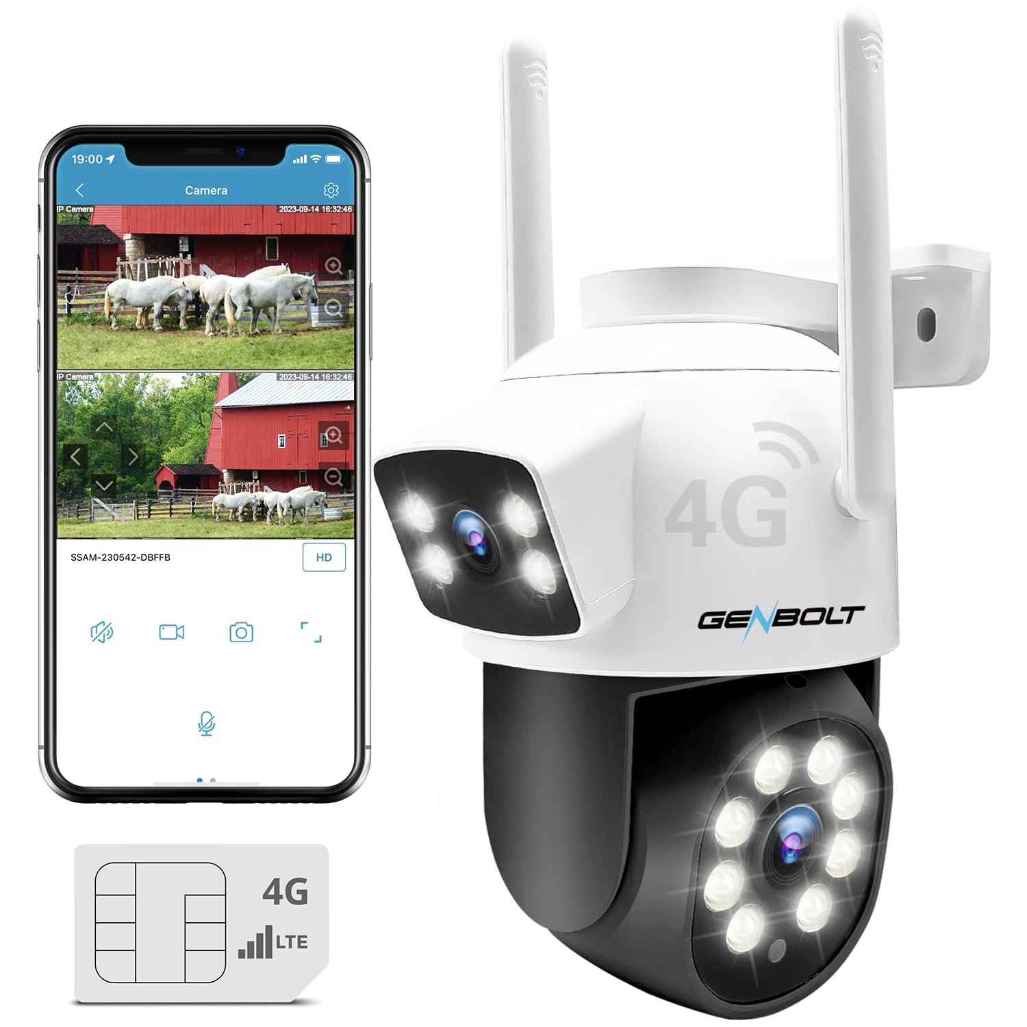 GENBOLT 4G LTE Security Camera Outdoor - Dual Lens Cellular CCTV Camera with SIM Card, 24/7 Recording, PoE Surveillance, Human Detection & Cloud Storage - Ideal for Remote Areas, Construction Sites, and Farm Security Monitoring