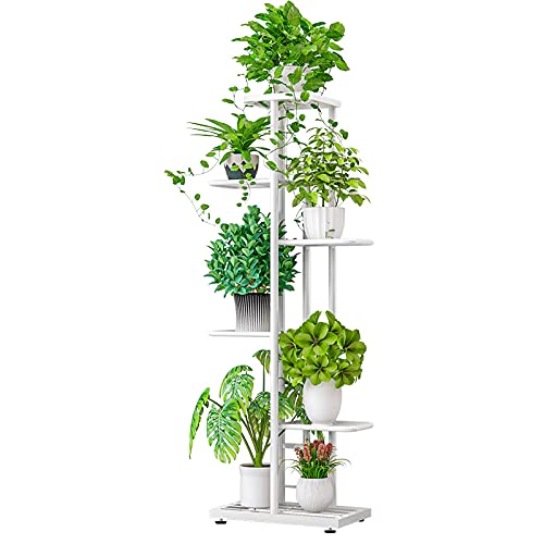 6 Tier Metal Plant Stand for Indoor & Outdoor Use - Sturdy Flower Pot Display Shelf for Garden, Patio, Balcony - White Planter Rack for Herbs, Succulents & Home Decor
