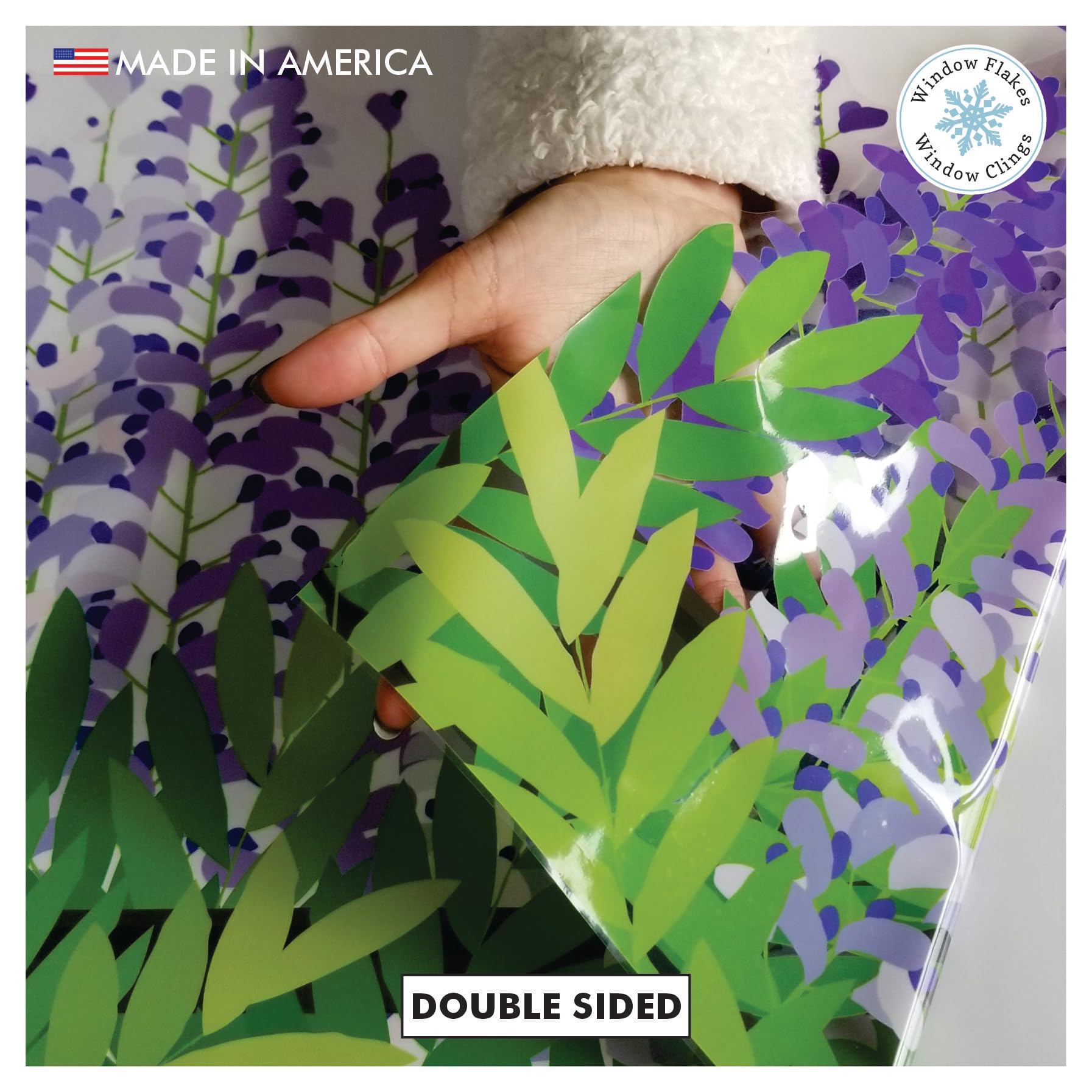 Purple Wisteria Window Clings - Reusable Spring Window Decals & Door Stickers for Home Decor | Made in USA | Perfect for Living Room, Bedroom & Office Decorations