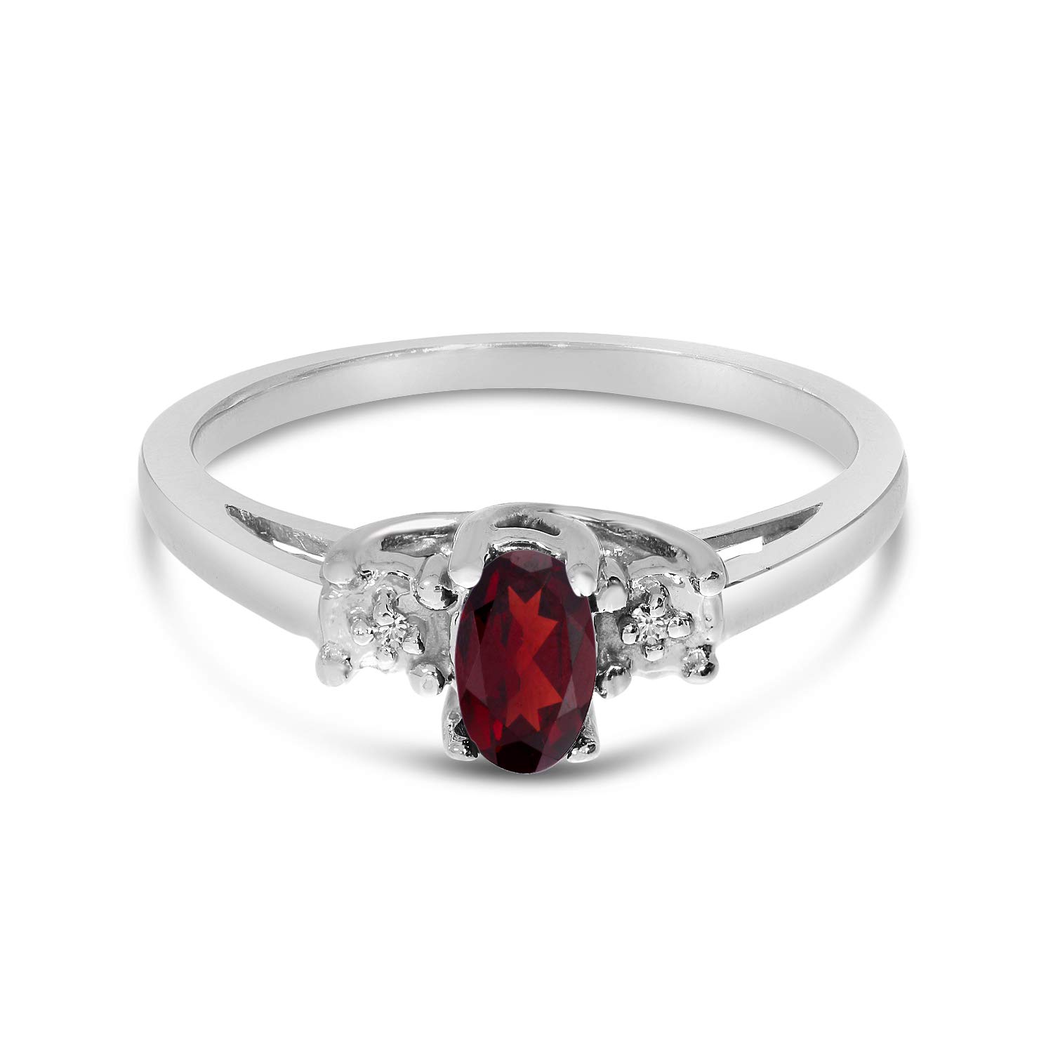 14K White Gold Oval Garnet and Diamond Ring for Women - Elegant Birthstone Jewelry Gift for Anniversary, Engagement, or Special Occasions