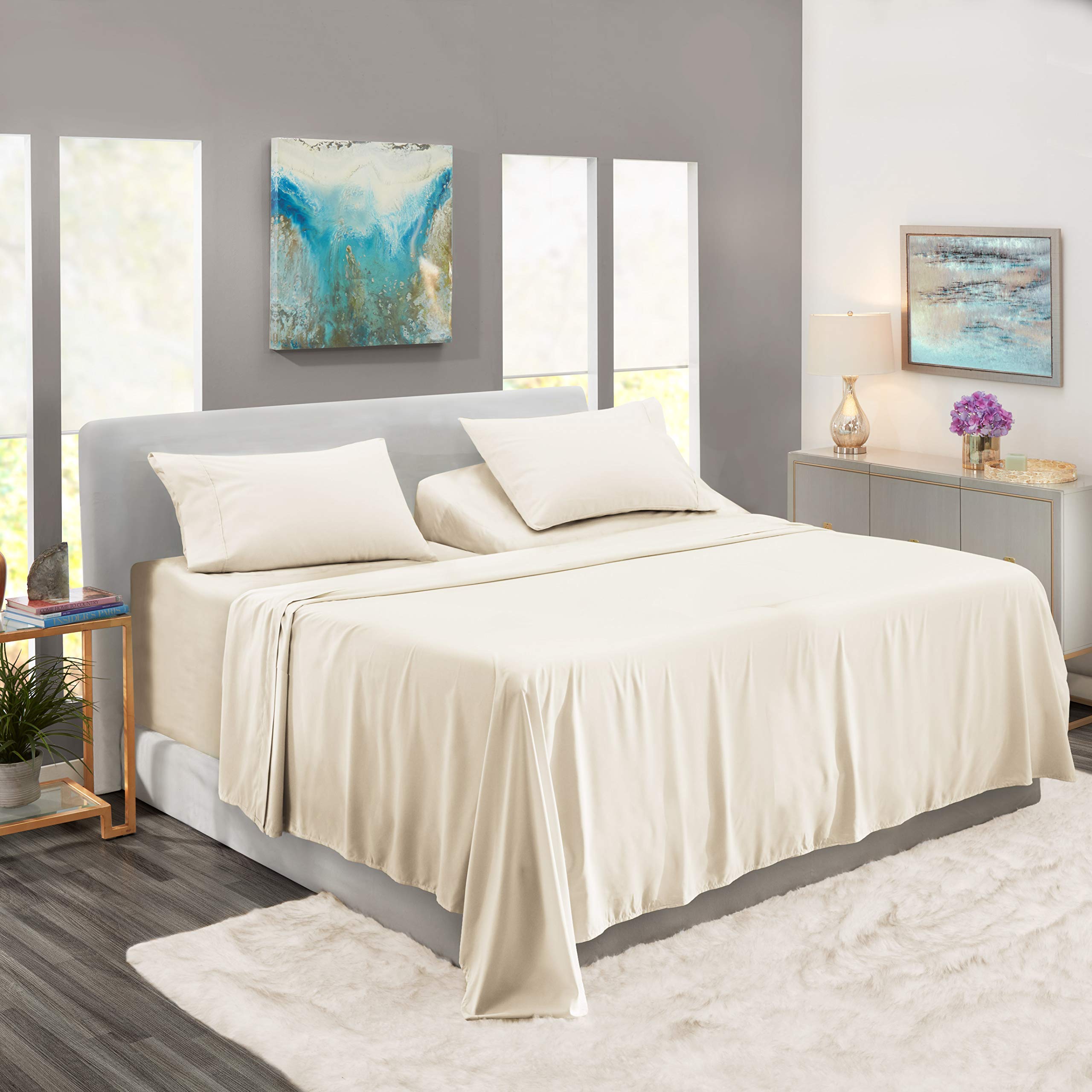 5Pcs Split California King Sheets Set - 800 Thread Count 100% Cotton Adjustable Bed Sheets - Ivory Luxury Bedding for Deep Pocket Mattress Up to 18