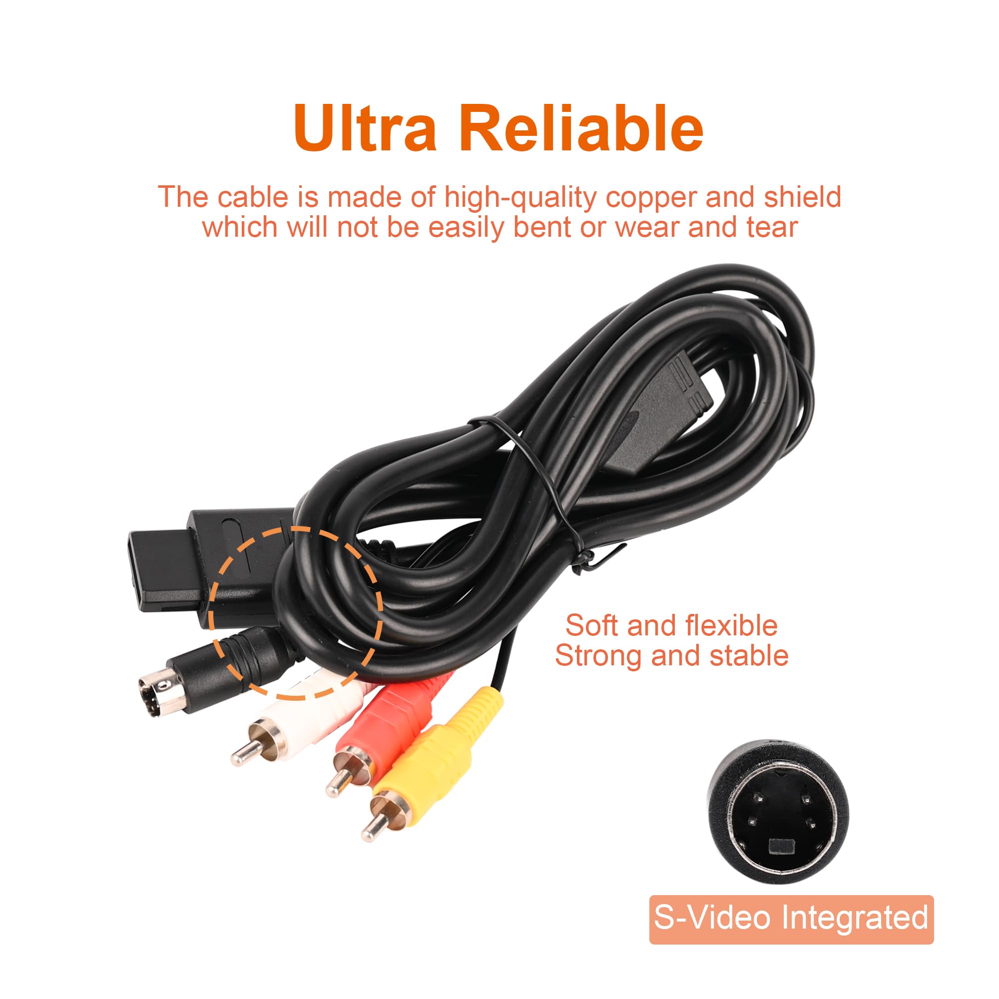 Premium S-Video RCA AV Cable for Nintendo 64, SNES & GameCube - 6FT High-Quality Audio Video Cord for N64/SNES/NGC - Perfect for Retro Gaming Setup & Home Theater Systems