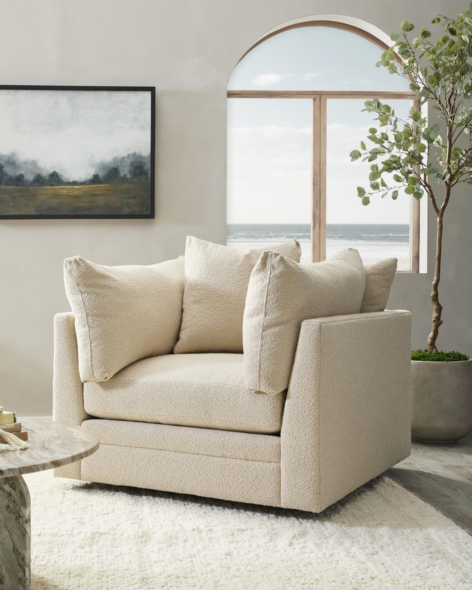 Audrey Upholstered Swivel Chair - 360° Rotating Lounge Chair with Padded Seat for Living Room, Office & Reading Nook - Modern Comfortable Accent Chair for Home Decor
