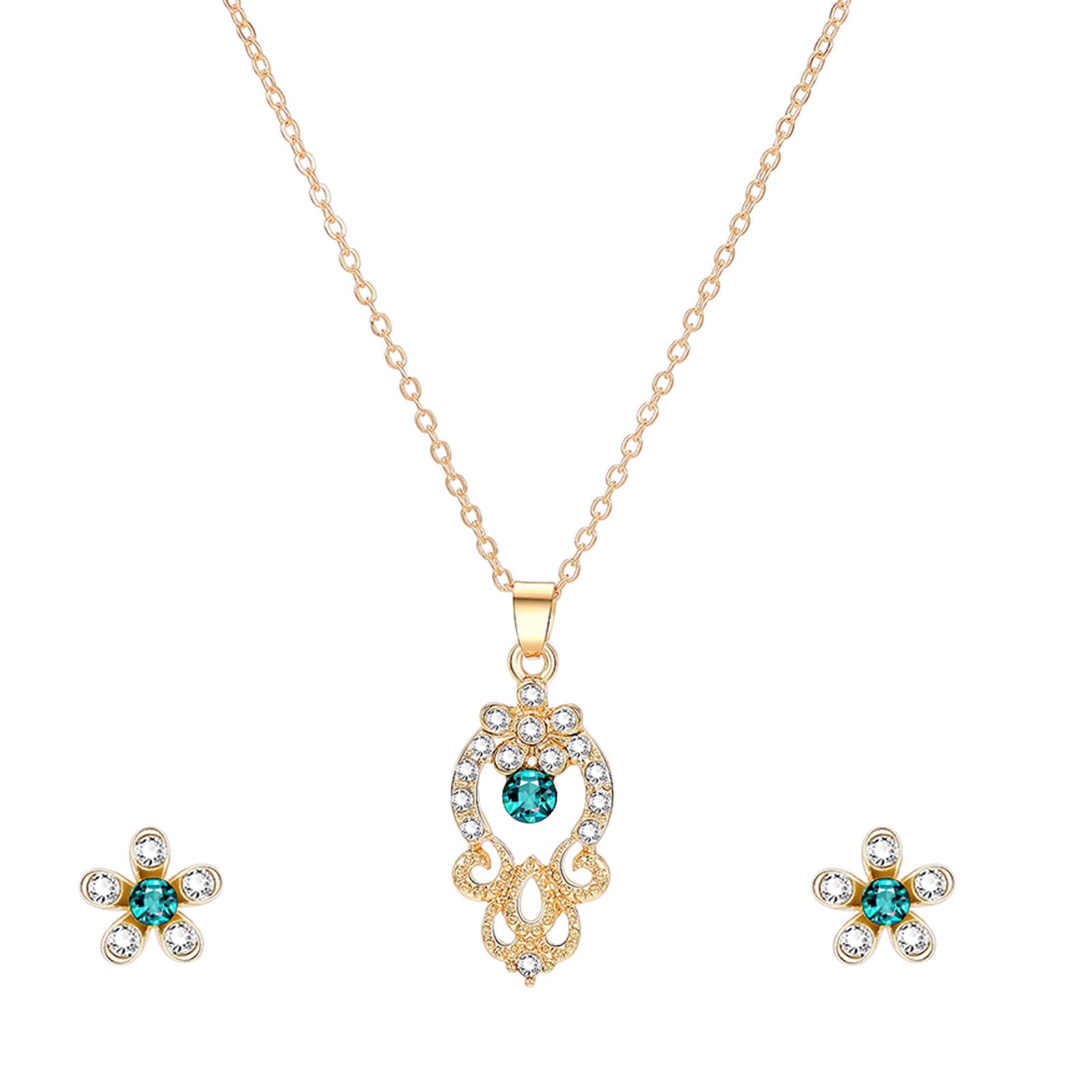 Elegant Crystal Rhinestone Jewelry Set for Girls 10-12 & Women - Necklace, Bracelet, Ring & Teardrop Earrings - Bridesmaid & Wedding Party Jewelry (Size One, Color B) | Perfect for Weddings, Proms, Formal Events & Special Occasions