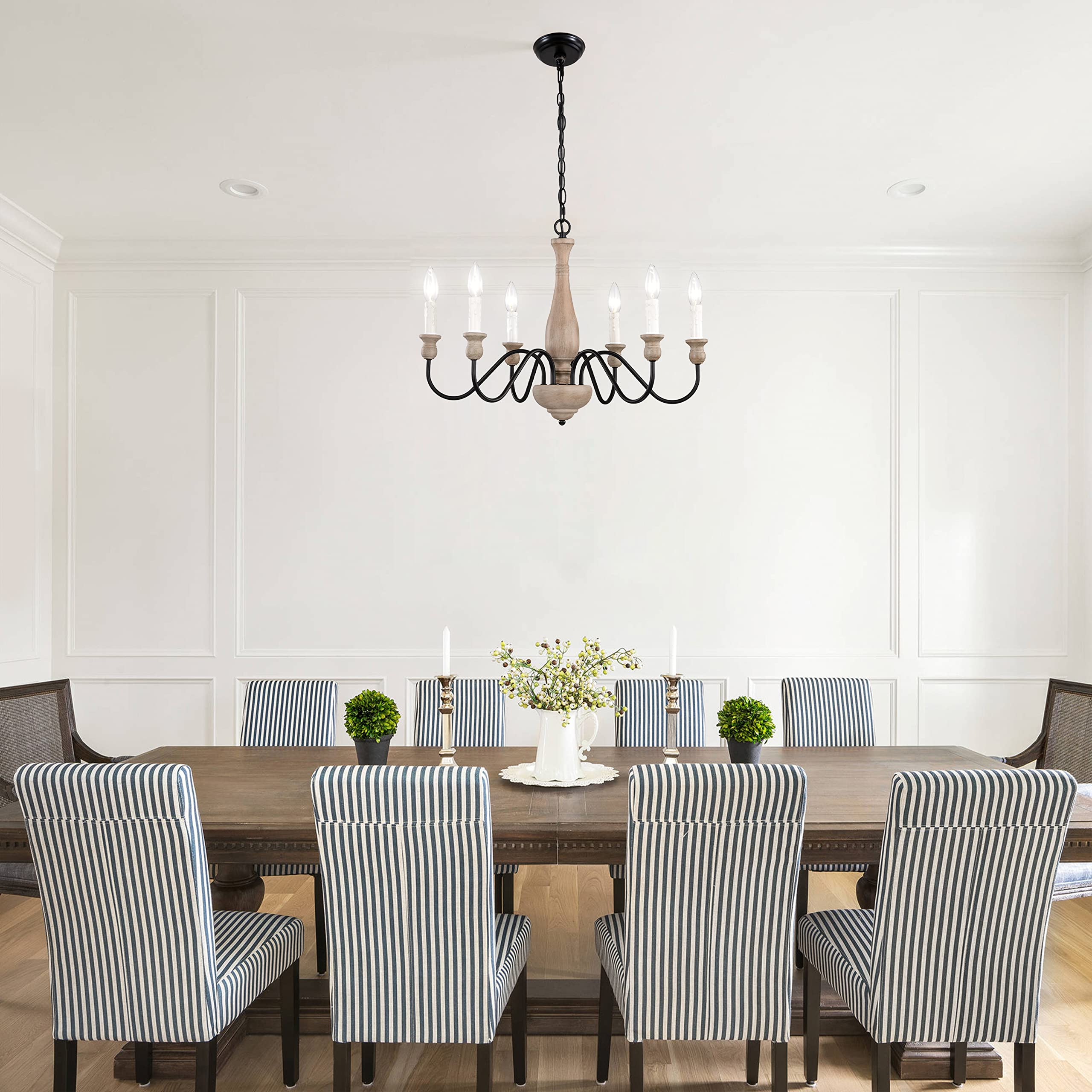 6-Light Black Metal Farmhouse Chandelier - 23.6