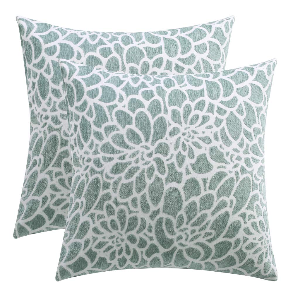 Decorative Square Throw Pillow Covers Set - 20x20 Inch Floral Embroidered Double-Sided Cushion Cases for Sofa, Bed, Chair - Handmade Home Decor (Grey-Green) | Perfect for Living Room, Bedroom & Outdoor Patio