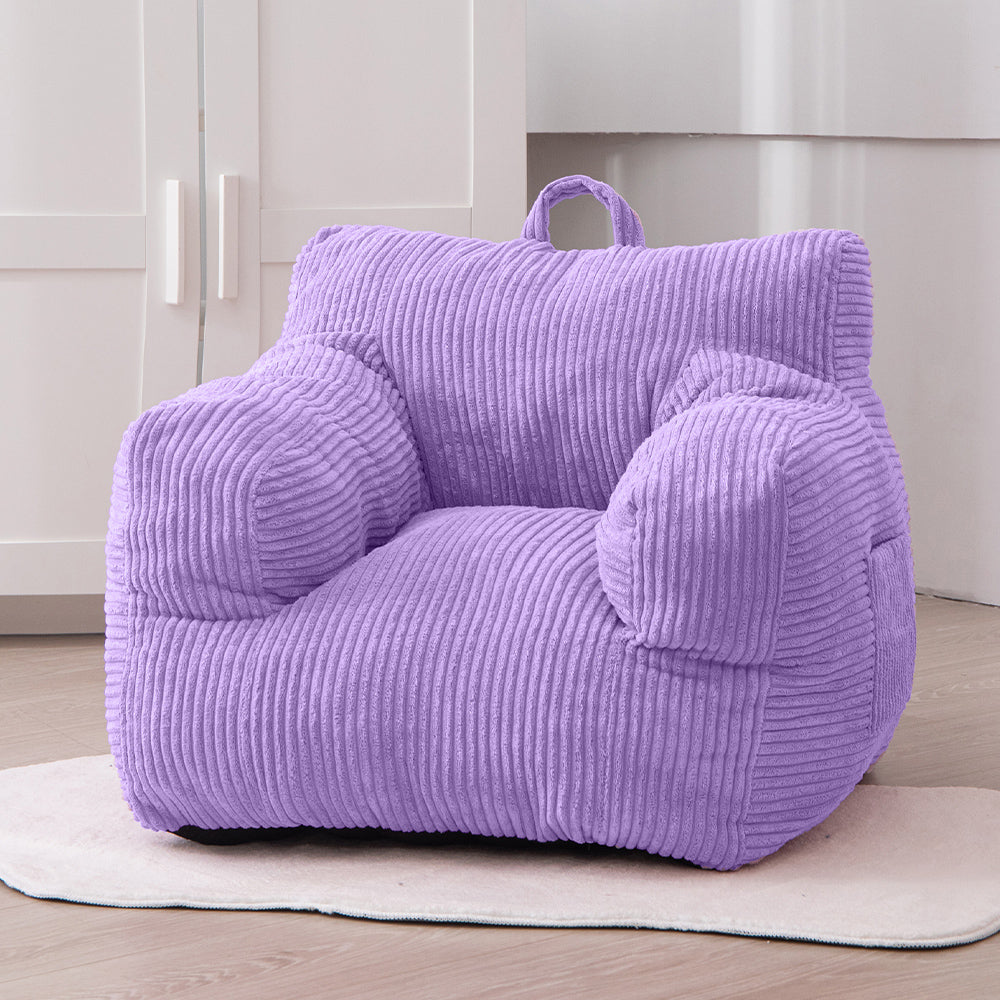 MAXYOYO Kids Bean Bag Chair - Corduroy Bean Bag Couch with Armrests for Children's Room, Playroom & Bedroom - Dark Purple Comfortable Seating for Reading, Gaming & Relaxing