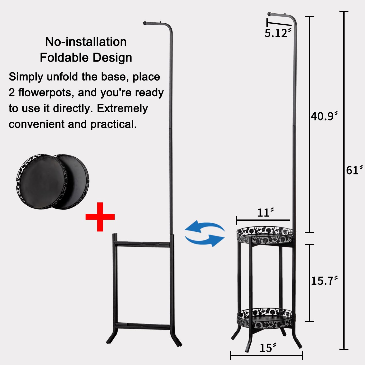 COPREE 2-Tier Hanging Plant Stand - Space Saving Iron Flower Pot Organizer Rack for Indoor & Outdoor Use - Sturdy Planter Shelving Unit for Multiple Plants - Perfect for Balcony, Patio, Garden Decor