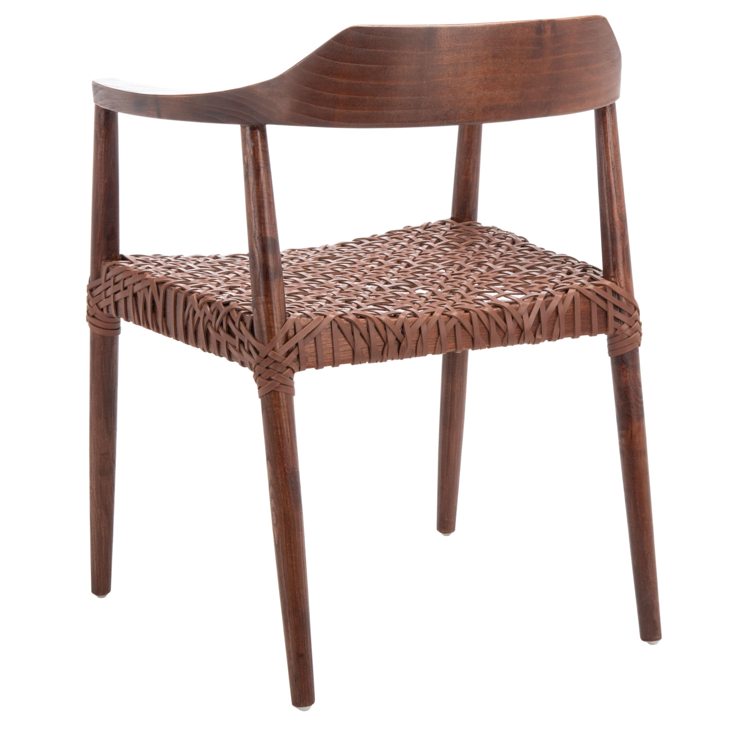 SAFAVIEH Munro Walnut Sungkai Wood & Cognac Leather Woven Accent Chair - Fully Assembled Modern Lounge Chair for Living Room, Bedroom or Office Decor