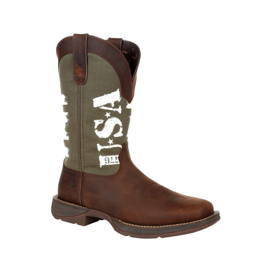 Rebel Army Green USA Print Western Boots for Men & Women - Stylish Cowboy Boots for Country Rodeo, Line Dancing & Western Fashion