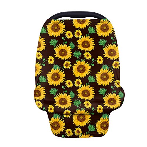 Elegant Sunflower Green Leaves Baby Car Seat Cover for Girls - Soft Nursing Cover & Car Seat Canopy, Multi-Use Breastfeeding Scarf & Stroller Cover for Infants | Perfect for Travel, Shopping & Outdoor Activities