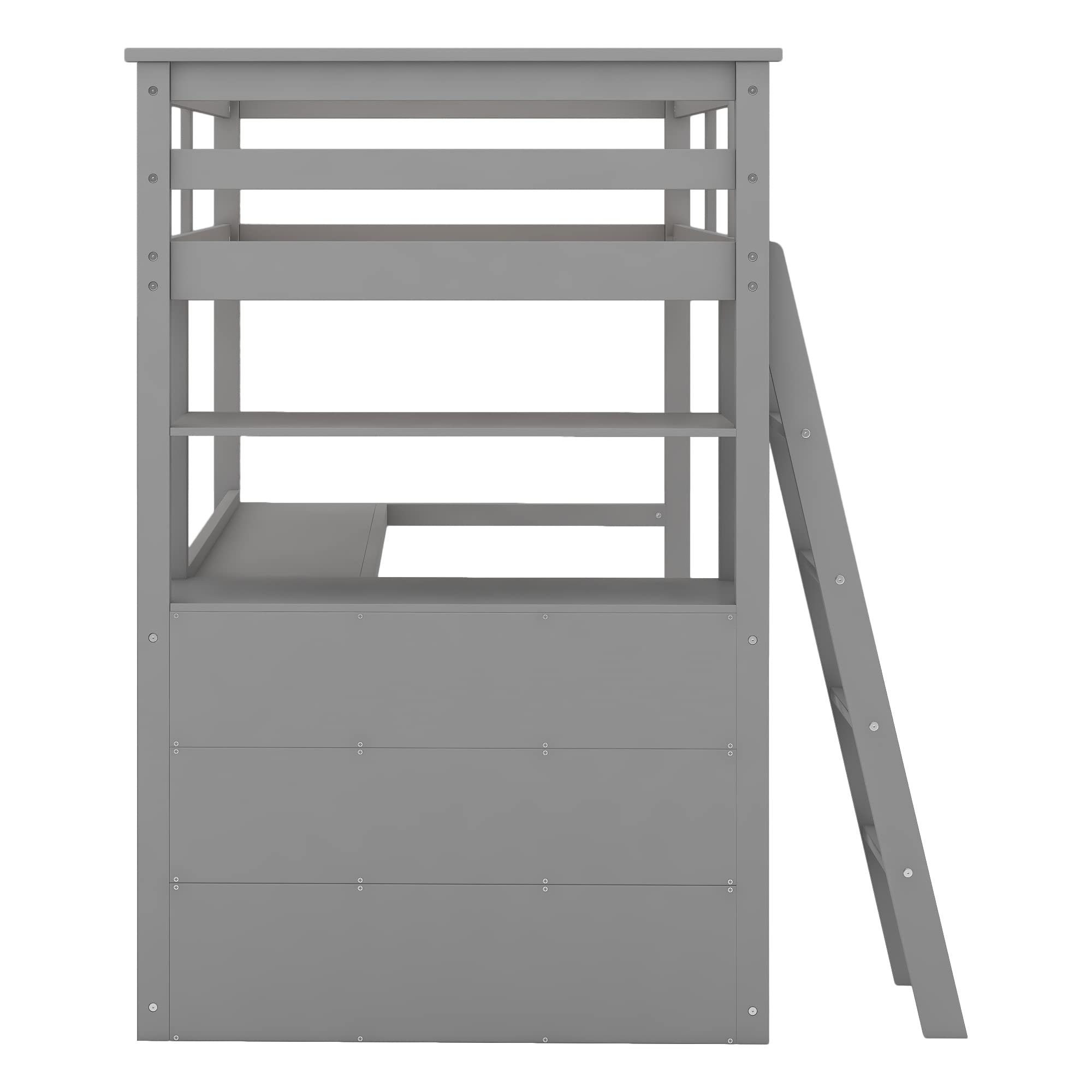Bellemave Twin Loft Bed with Desk & Shelves - Sturdy Wooden Loft Bed Frame with Storage Drawers - Space-Saving Kids/Teens/Adults Bedroom Furniture (Twin Size, Gray) - Perfect for Small Rooms, Dorms & Apartments