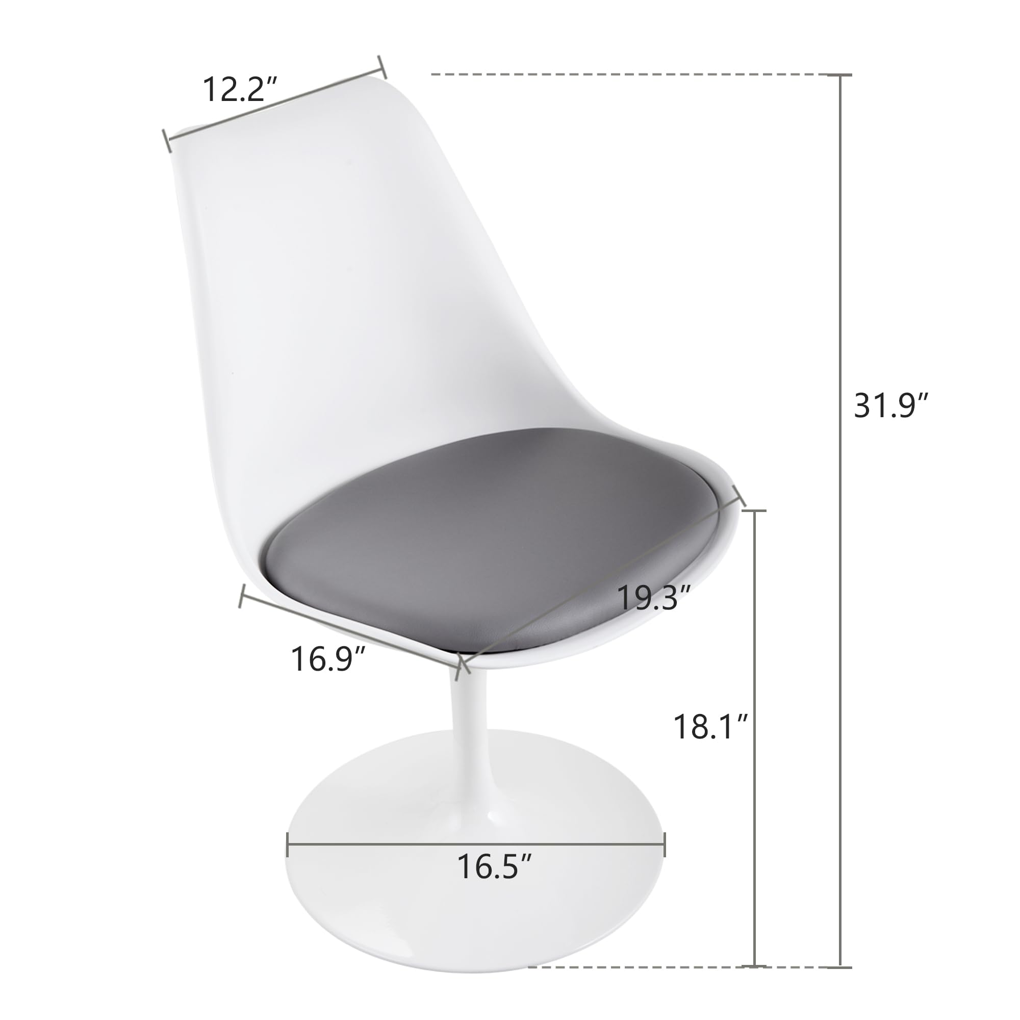 JAXPETY Swivel Tulip Side Chair with Cushioned Seat - Modern Kitchen Dining Room, Office & Bar Stool - White and Gray - Perfect for Small Spaces, Breakfast Nooks & Home Decor