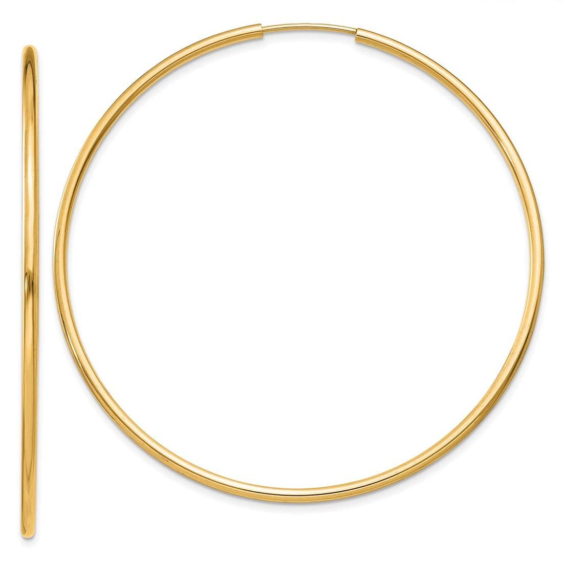 14K Yellow Gold 1.5mm Polished Round Endless Hoop Earrings for Women - Classic Fine Jewelry for Everyday Wear, Date Night & Special Occasions