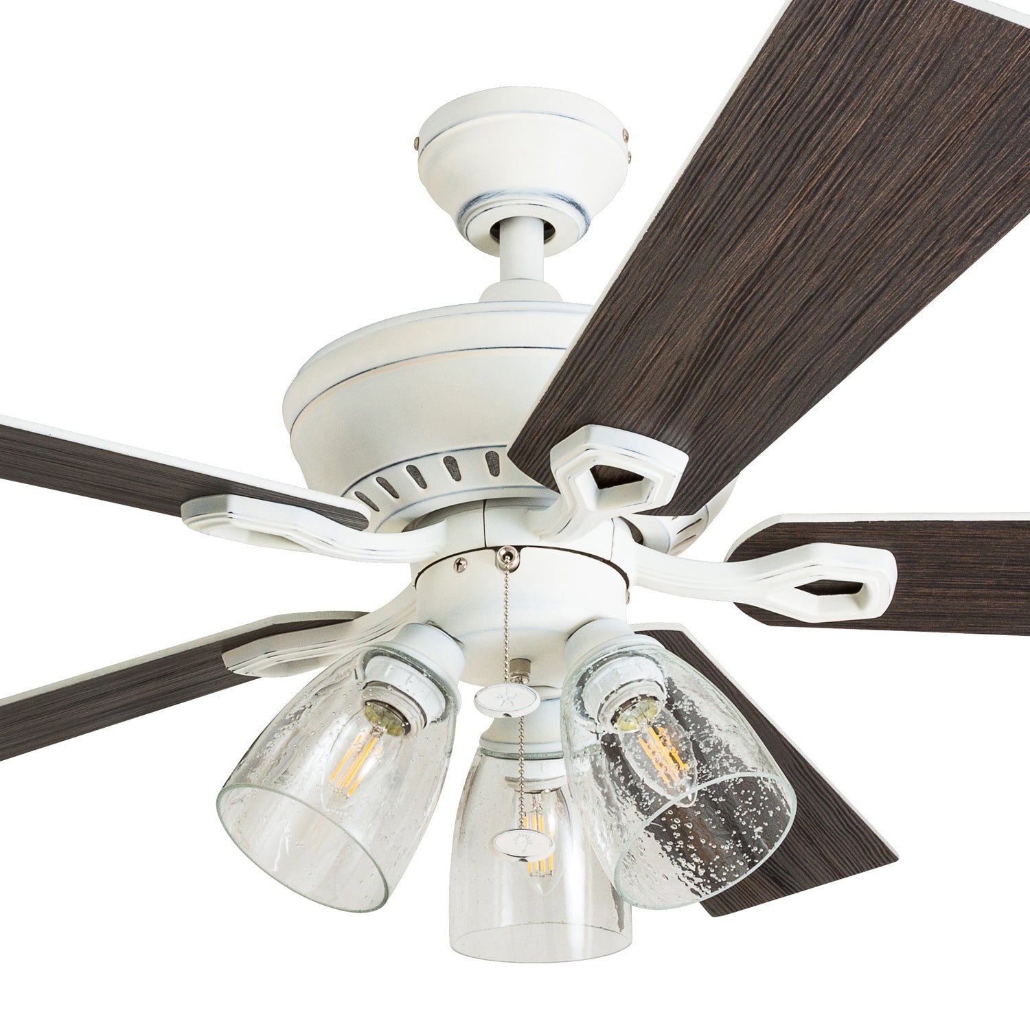 52 Inch Glenmont Distressed White Ceiling Fan with Pull Chain - Perfect for Living Room, Bedroom, and Outdoor Patio Cooling