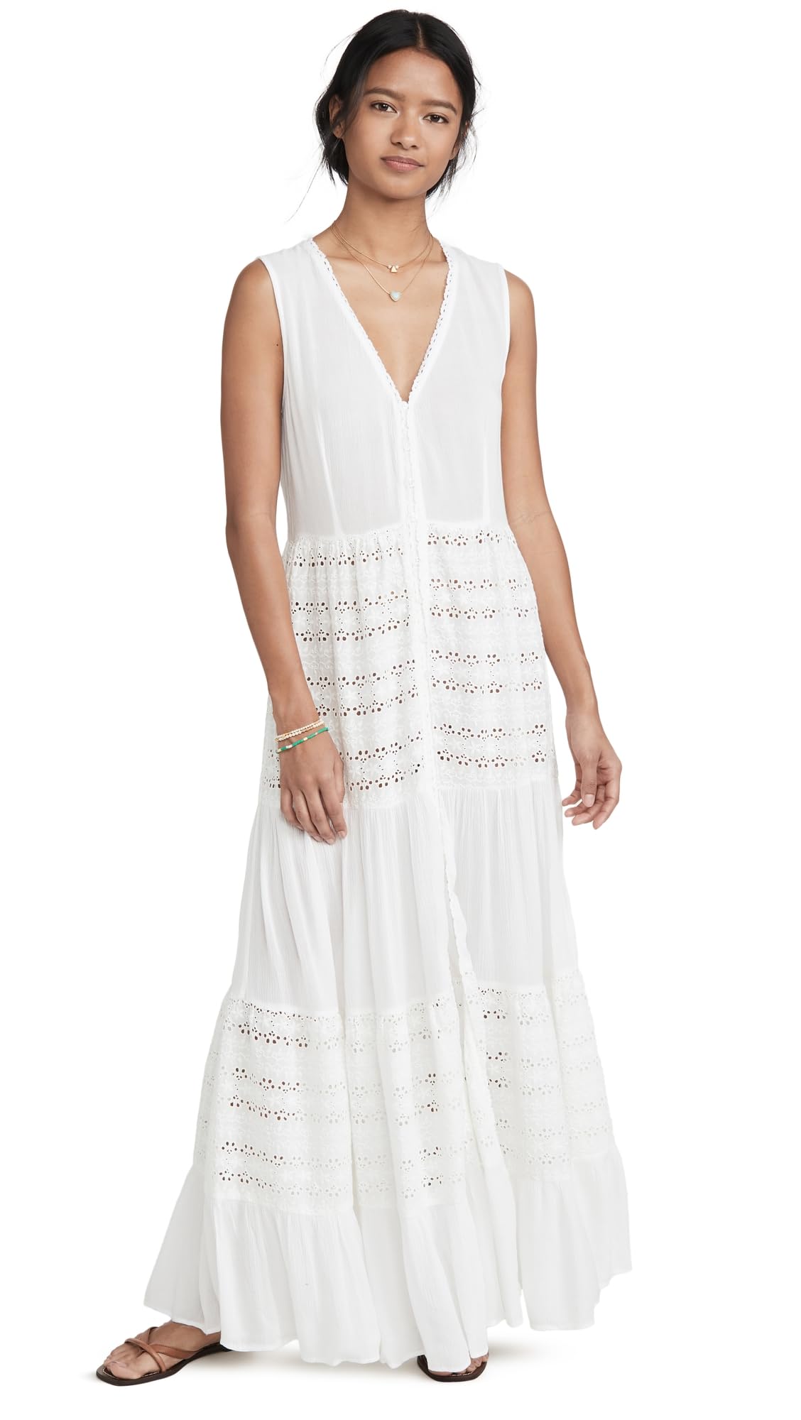 Women's Floral Eyelet Maxi Dress - Summer Boho Beach Dress for Vacation, Wedding & Casual Wear