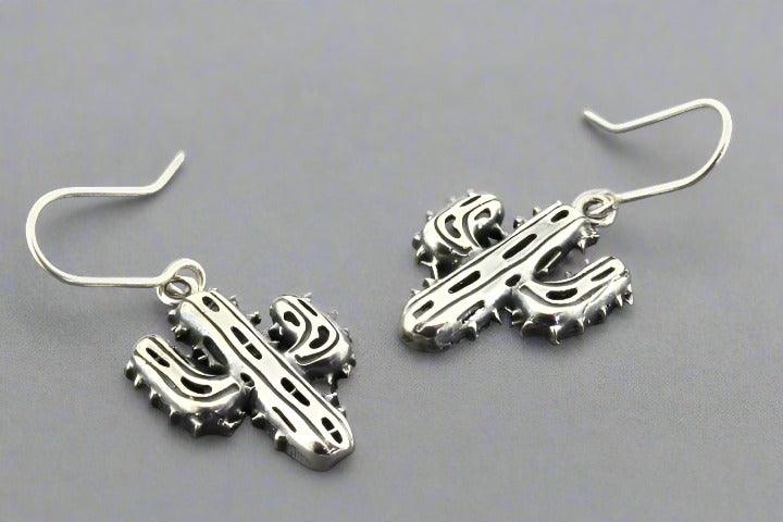 Sterling Silver Cactus Drop Earrings - Handmade Boho Jewelry for Women, Perfect for Summer Festivals & Casual Outfits