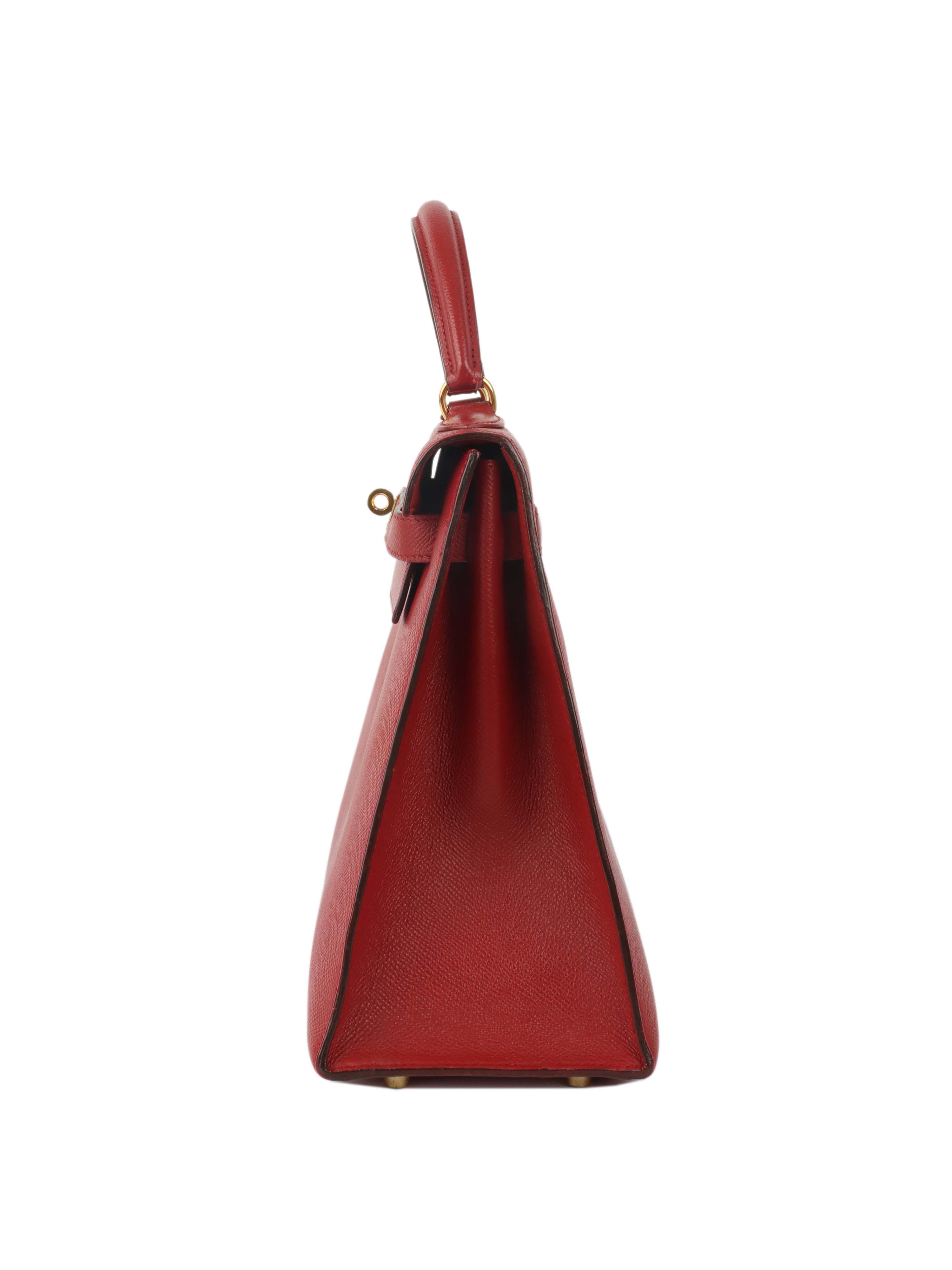 Authentic Hermes Kelly 32 Bag Rouge H Red Gold Hardware 1994 Vintage - Luxury Handbag for Women, Perfect for Parties & Special Occasions