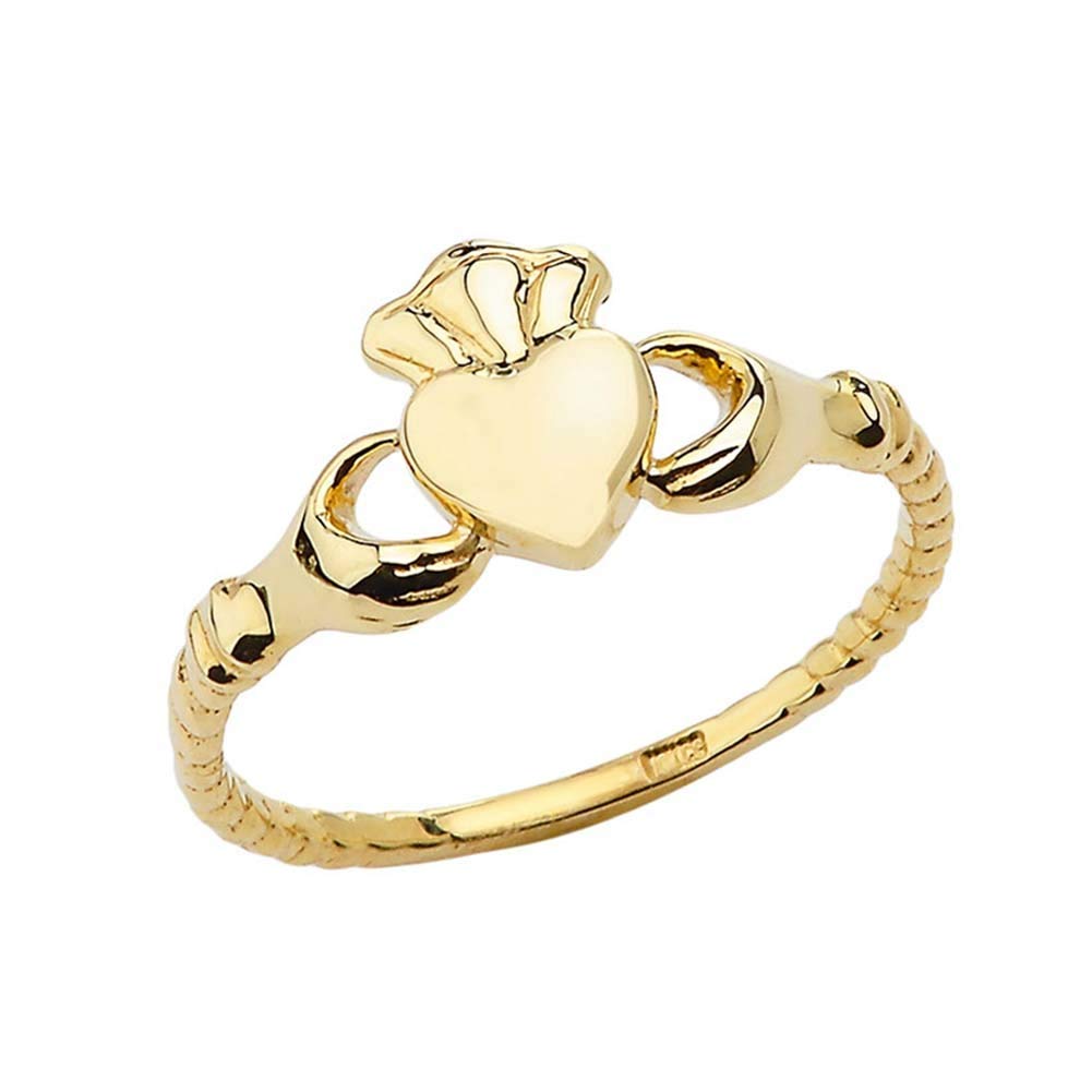 10k Yellow Gold Claddagh Rope-Style Ring for Women - Elegant Irish Jewelry Gift for Her - Perfect for Weddings, Anniversaries & St. Patrick's Day