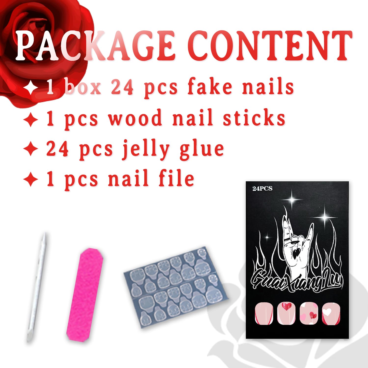 Valentine's Day Pink Press on Nails Short Almond Fake Nails with Heart Design & White French Tips - 24Pcs Glossy False Nails for Women - Perfect for Valentine's Dates, Parties & Special Occasions