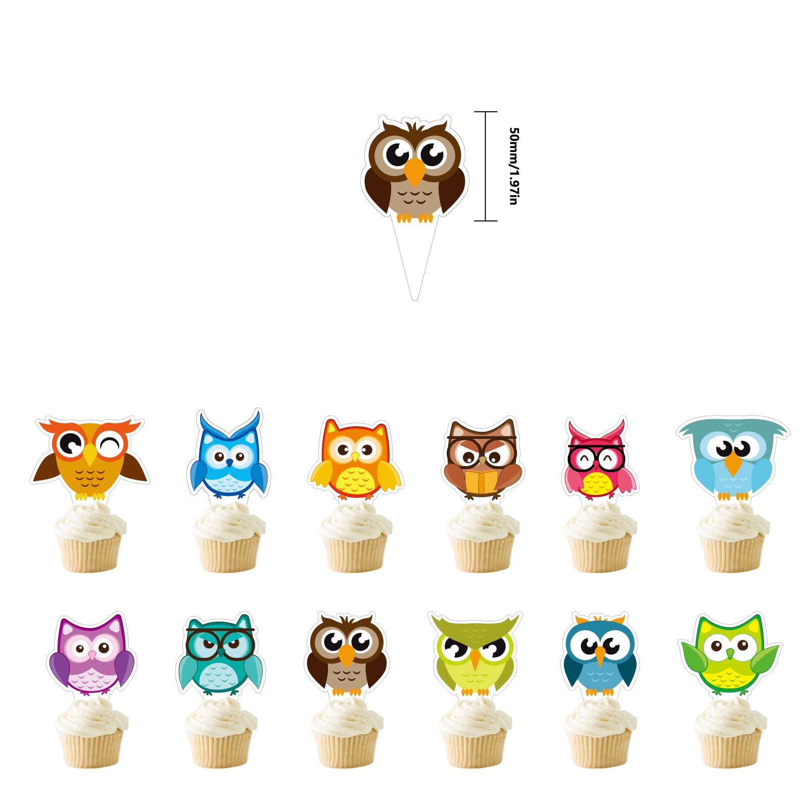24pcs Safari Jungle Animal Cupcake Toppers - Owl & Wildlife Theme Party Decorations for Kids Birthday, Baby Shower & Zoo Themed Events