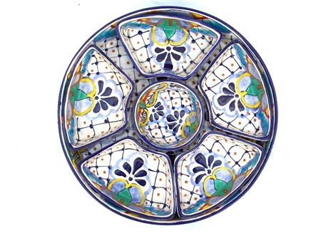 Authentic Mexican Talavera Divided Serving Tray with Compartments - 12.5 Inch Hand-Painted Ceramic Pottery Dish for Appetizers, Cheese, Sushi & Party Platters