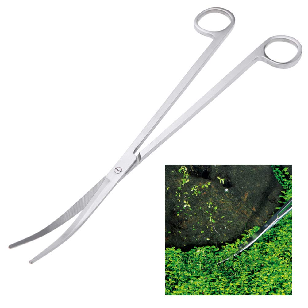 UEETEK 25 Inch Stainless Steel Fish Tank Plant Tongs with Curved Tip for Aquarium Plants - Perfect for Aquascaping, Planting & Trimming in Freshwater or Saltwater Tanks