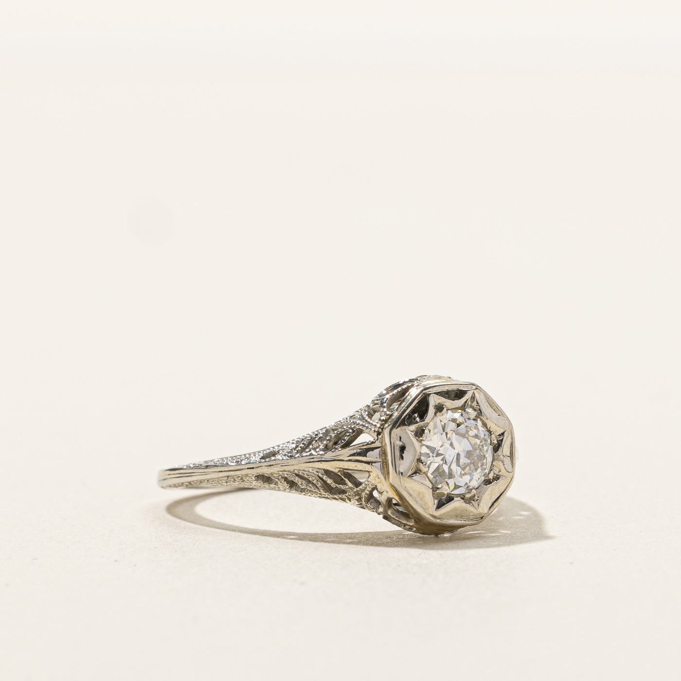 Vintage Diamond Ring - 0.29 Carat Round Cut Solitaire Engagement Ring in 14K White Gold, Size 5.5 | Perfect for Proposals, Anniversaries & Special Occasions