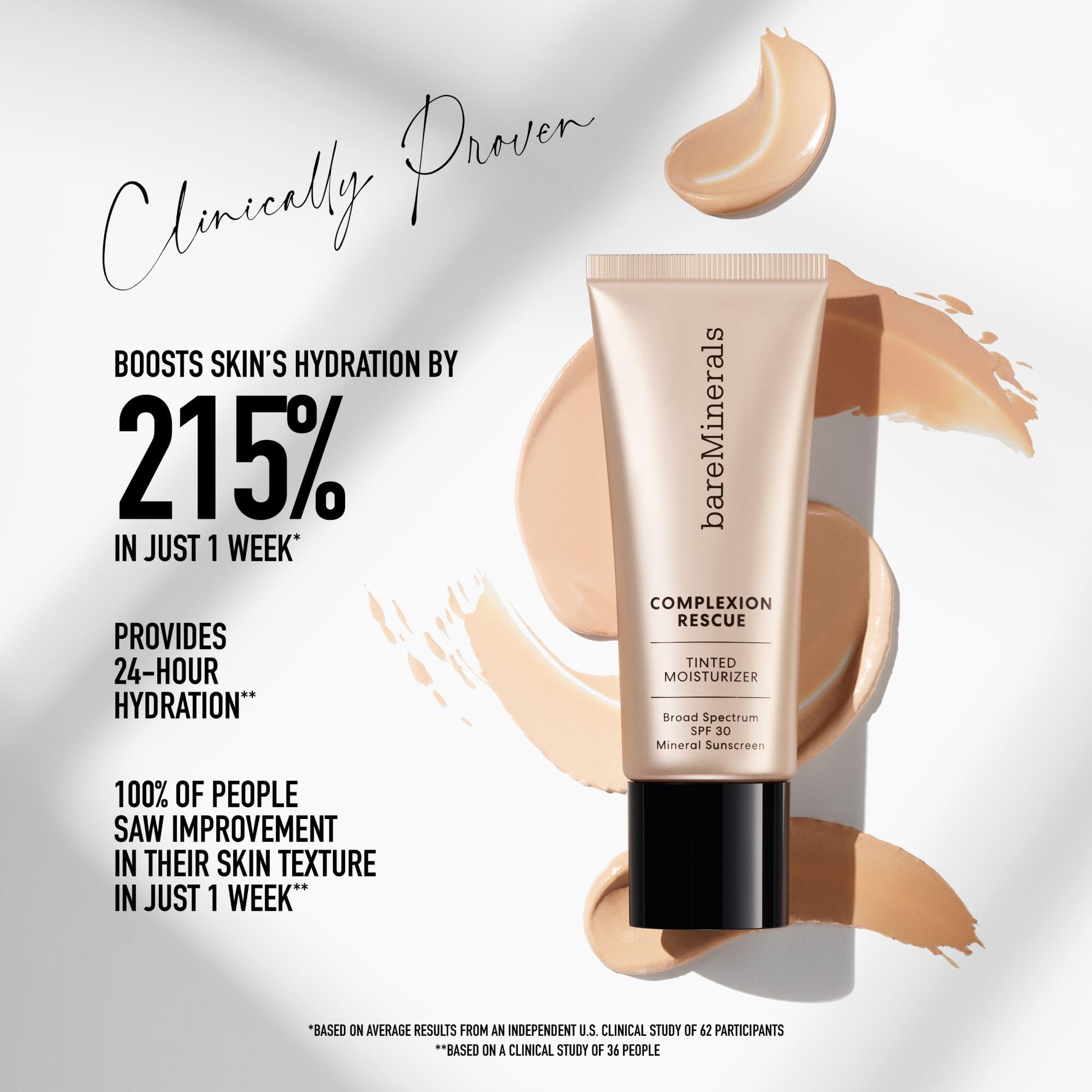 bareMinerals Complexion Rescue Tinted Moisturizer SPF 30 - Hydrating Face Moisturizer with Light Coverage, Travel Size (Dune 7.5) | Perfect for Daily Wear, On-the-Go Touch Ups & Sun Protection