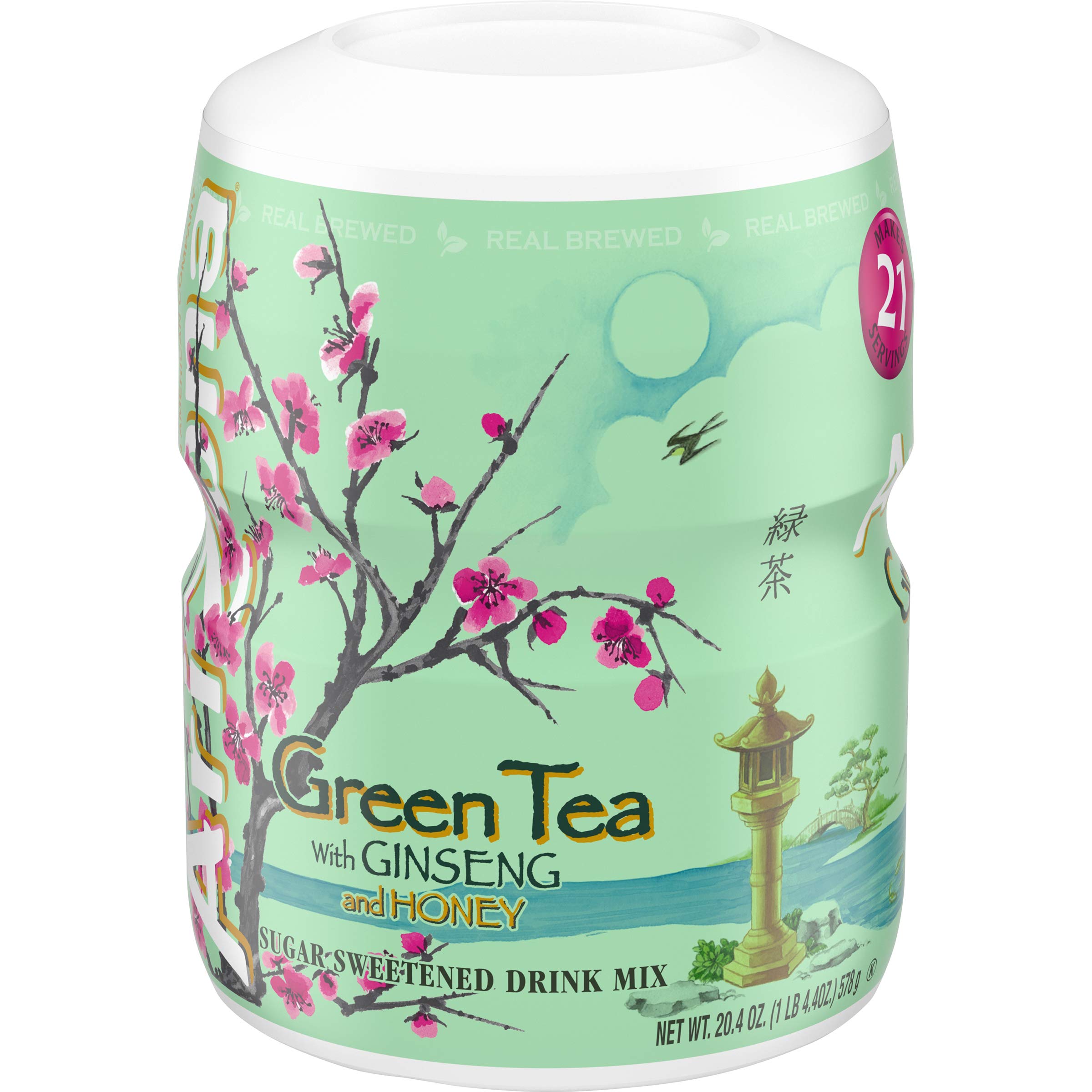 Arizona Green Tea with Ginseng & Honey - Sugar Sweetened Powdered Drink Mix - 20.4 oz Canister (Pack of 12) - Refreshing Iced Tea for Home, Office & Outdoor Activities