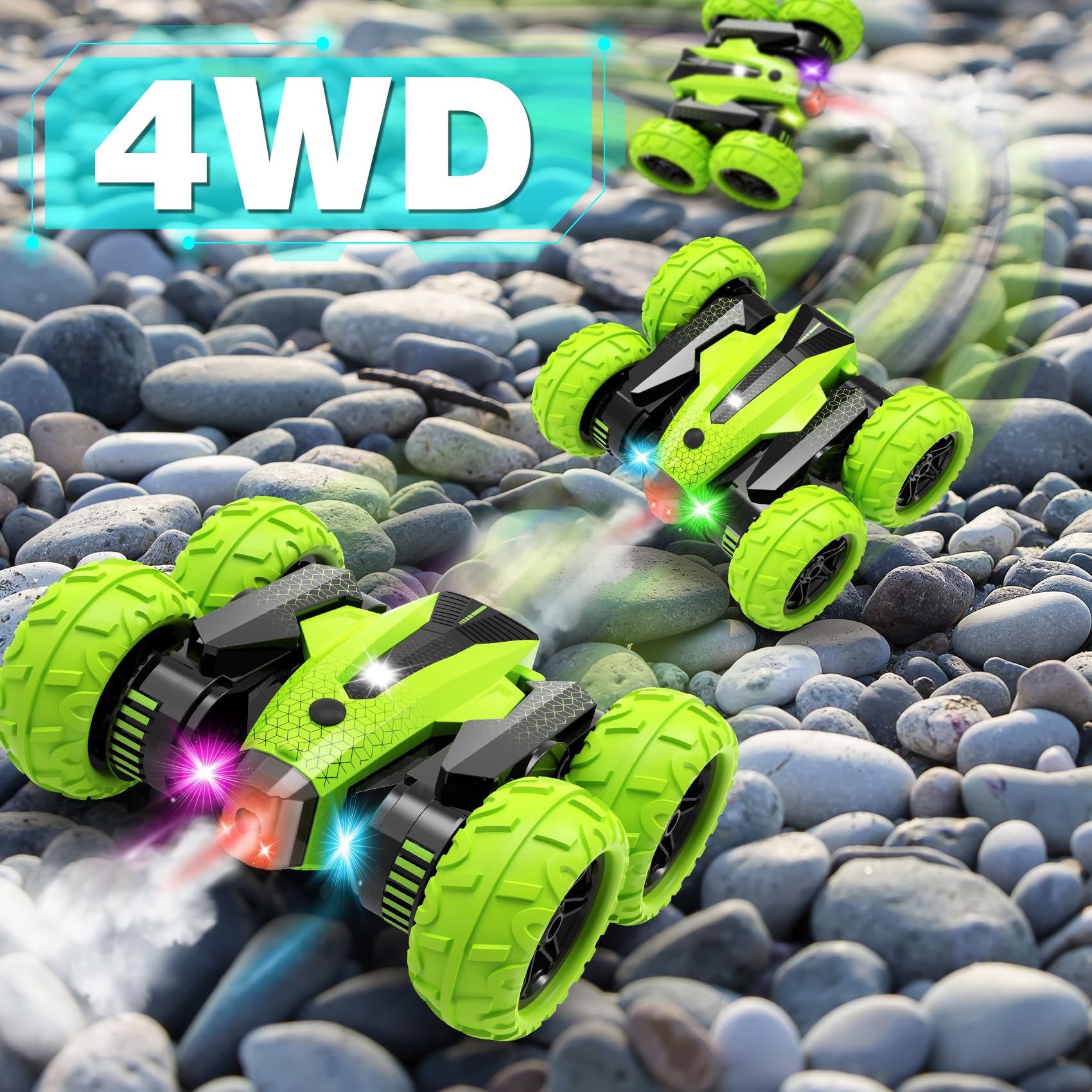 2.4Ghz RC Stunt Car - 360° Rotating Truck with Headlights & Music for Kids Outdoor Play