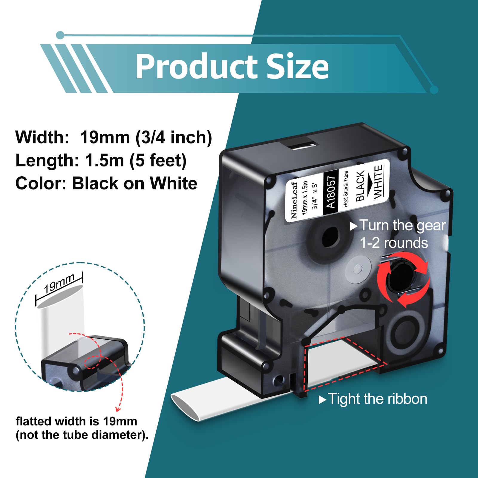 20 Pack Dymo 18057 Compatible Labels - 3/4 Inch (19mm) Black on White Heat Shrink Tube Labels - 1.5m Length for Wires & Cables - Works with Rhino 4200, 5200, 5000, 6000 & 3M Label Makers - Perfect for Electrical Wiring, Network Cables & Office Organization